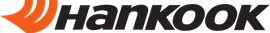 A hankook logo with an orange arrow pointing down
