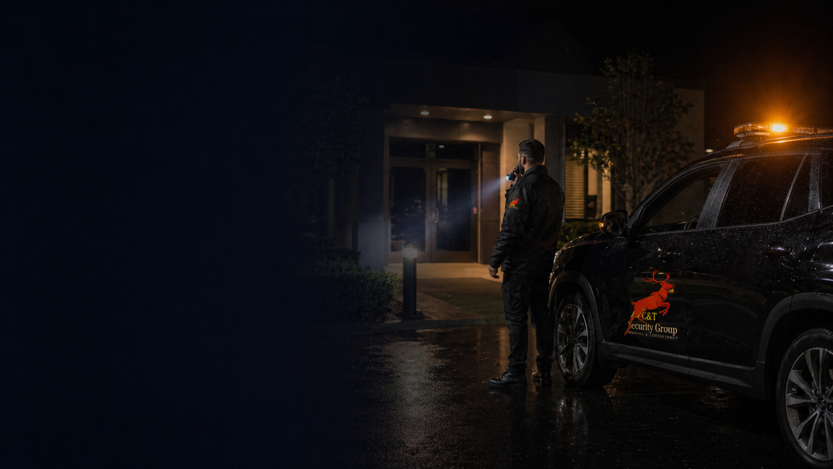 Corporate Security C&T Security man watches ballroom 
