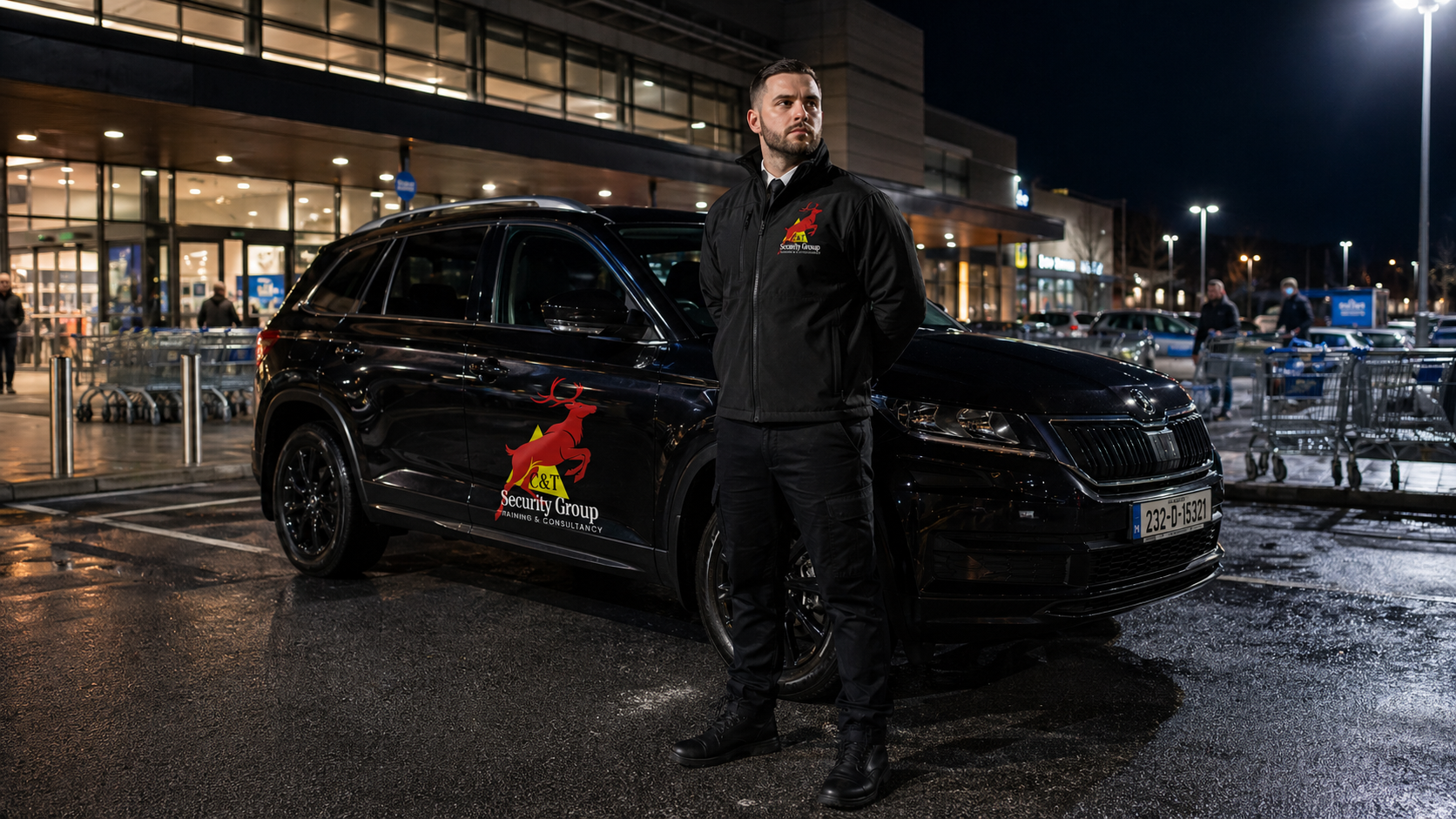 Corporate Security C&T Security man watches ballroom 
