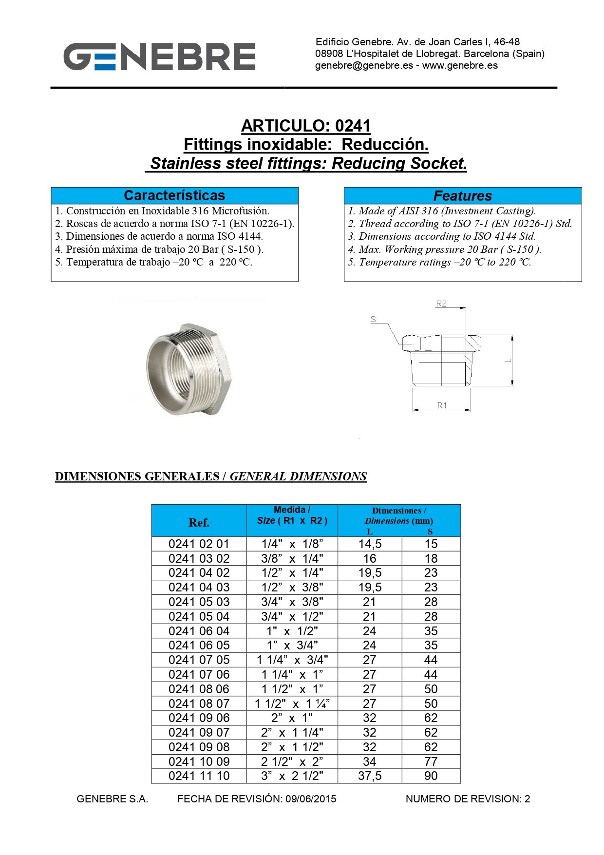 Art 0241 Reducción Rosca BSP