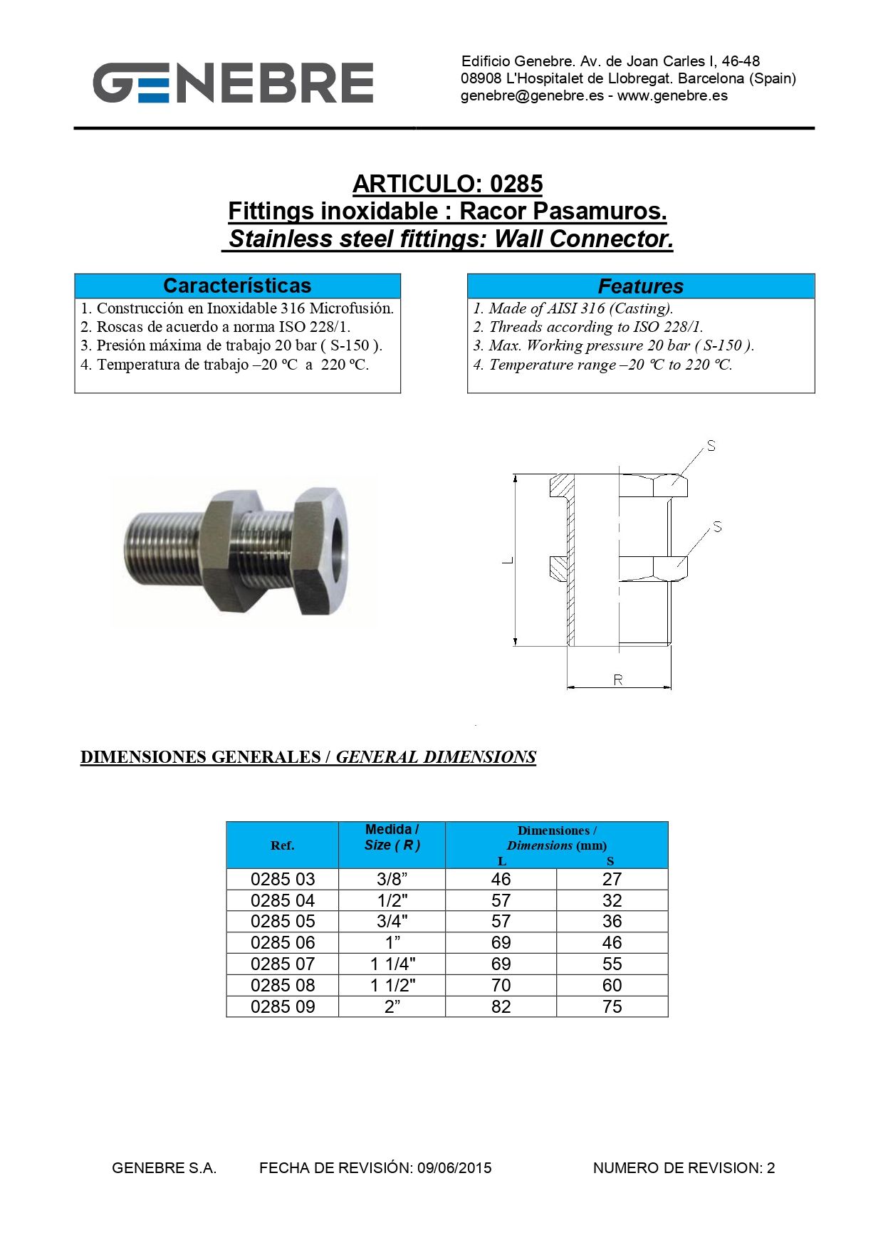 Art 0285 Racor pasamuros