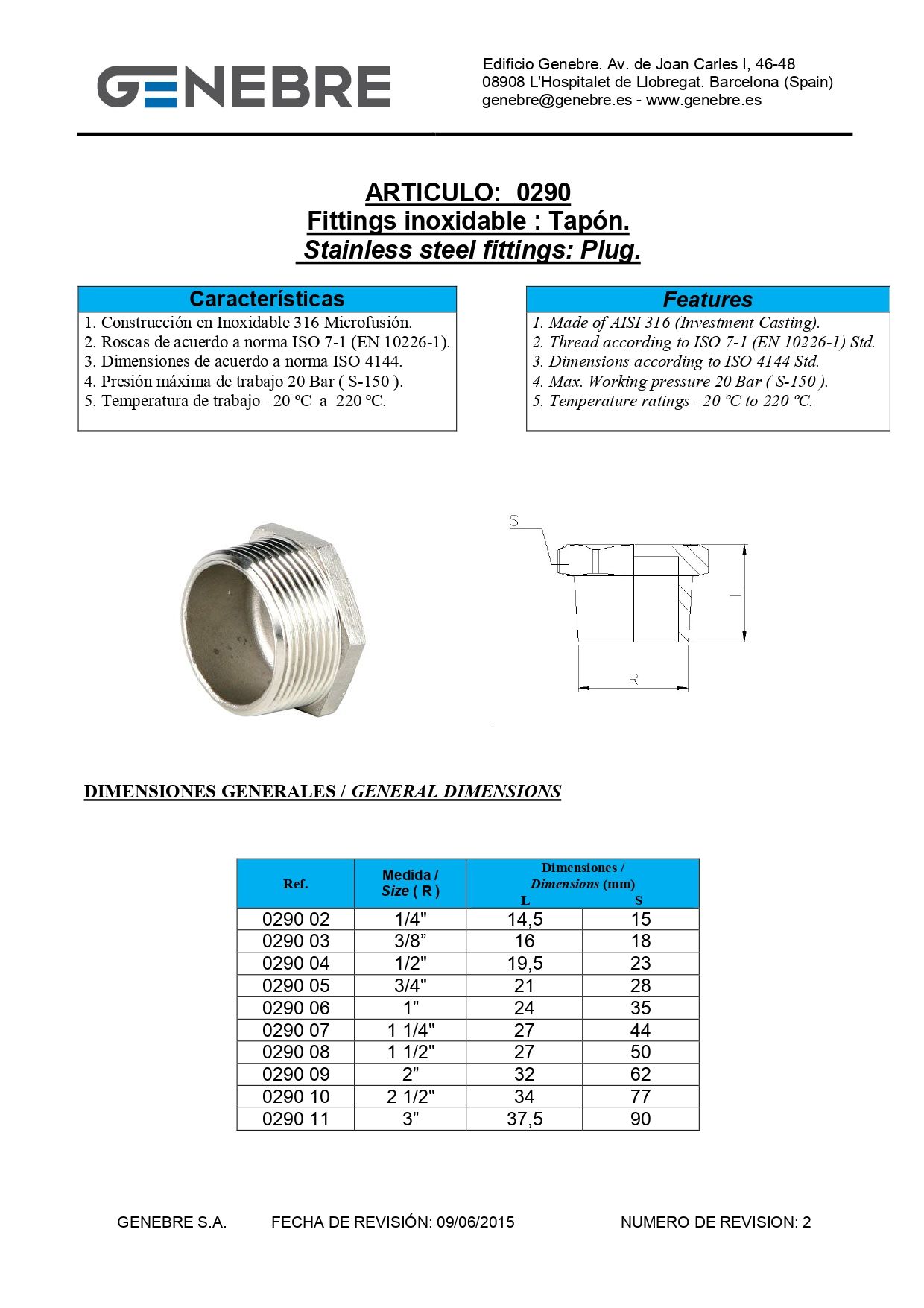 Art 0290 Tapón Rosca BSP