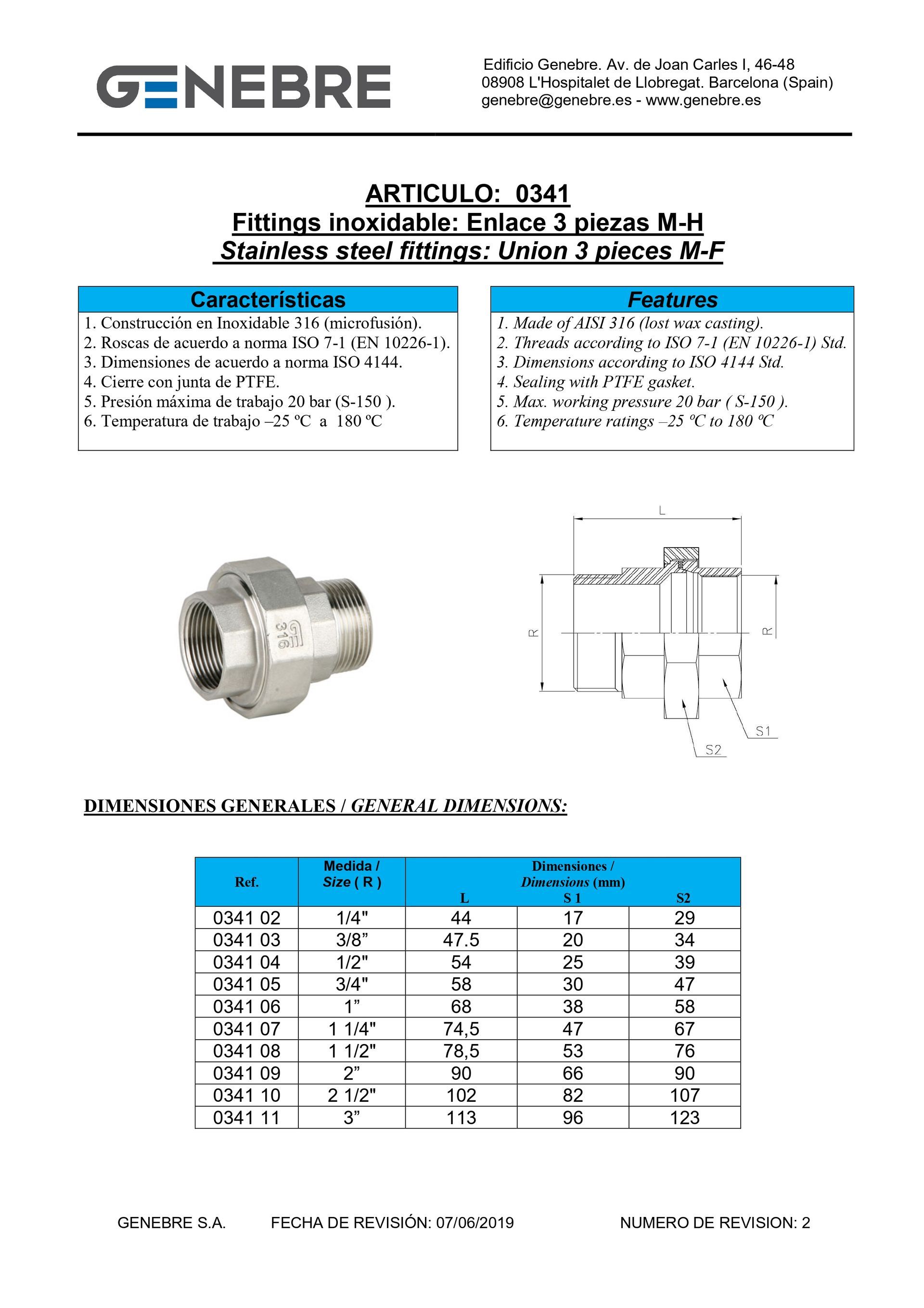 Art 0341 Union Doble M-H Enlace 3 piezas M-H