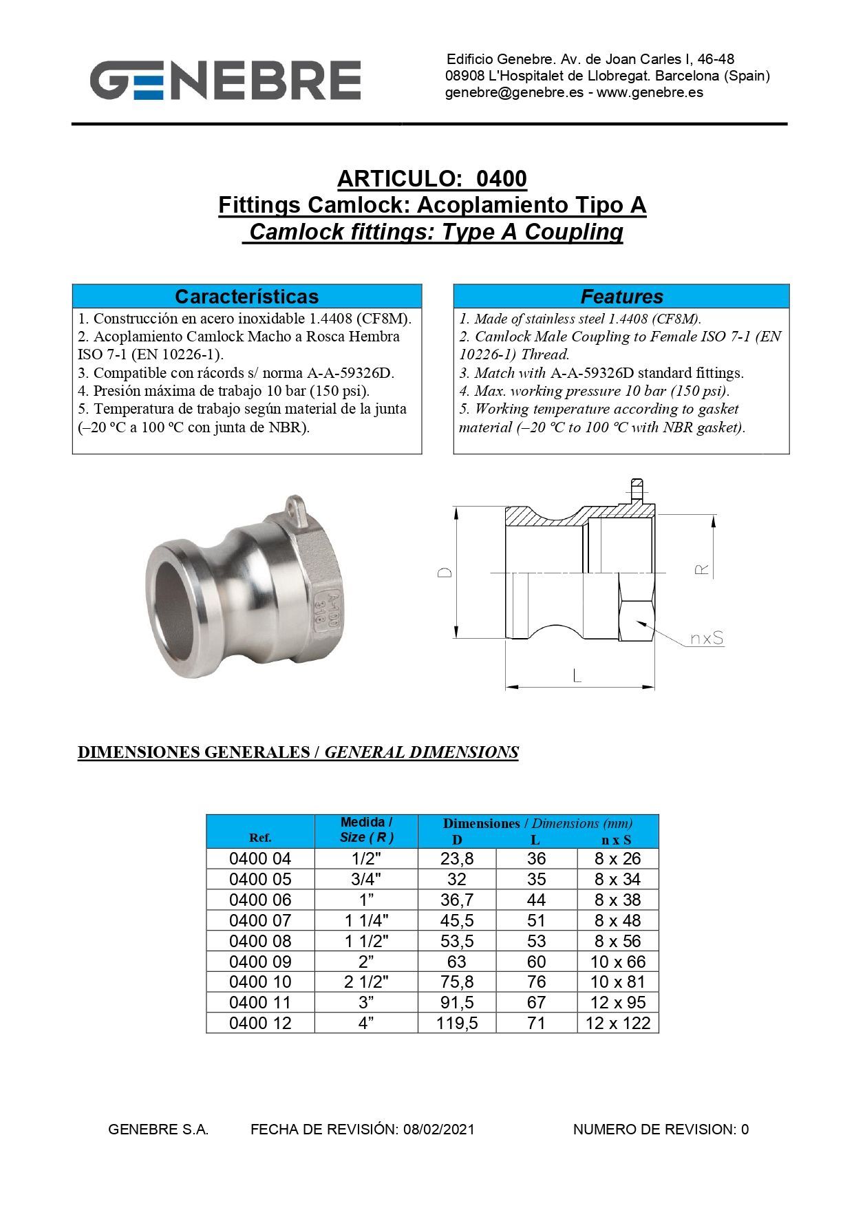Art 0400 Acoplamiento Tipo A AISI 316