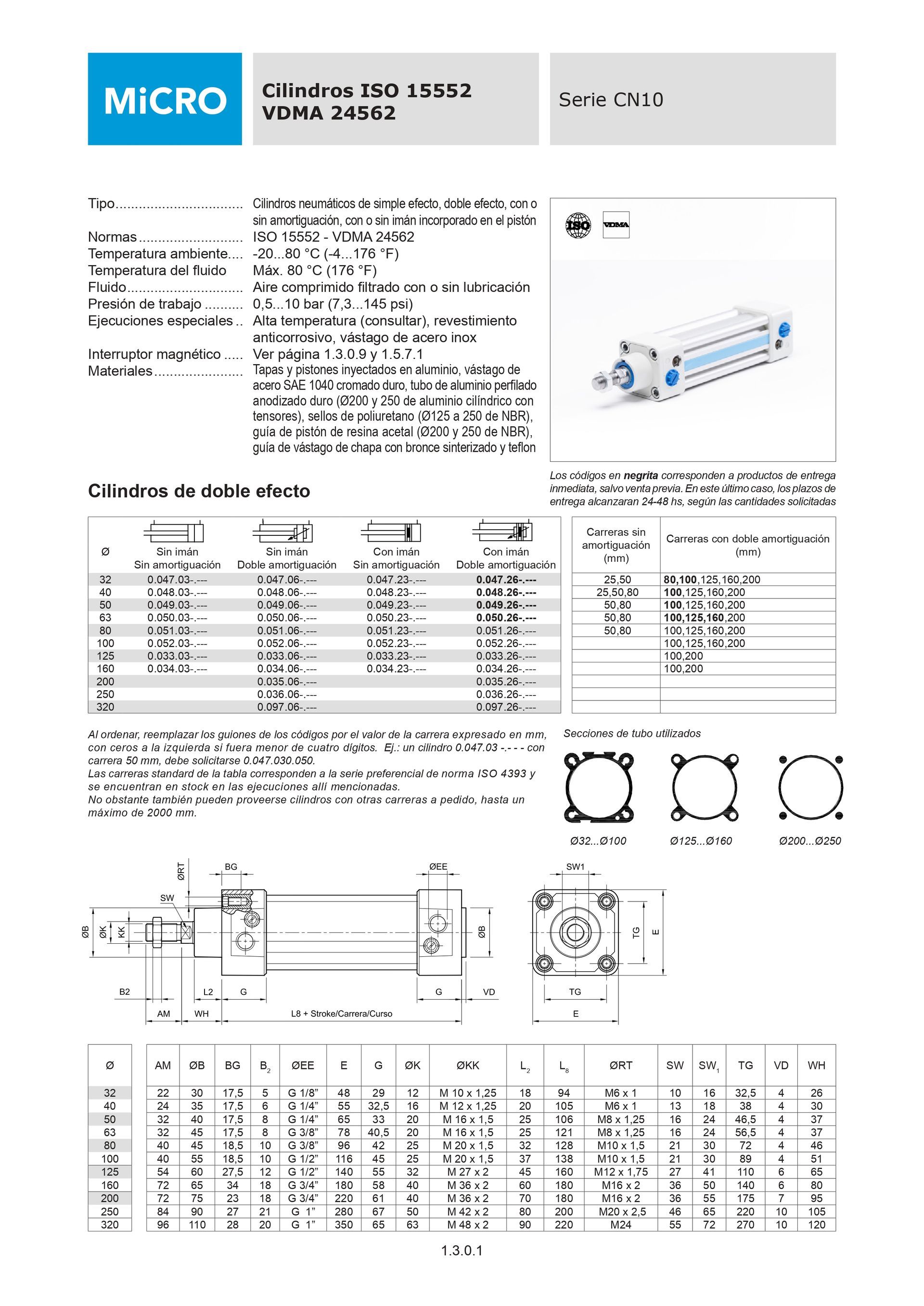 Cilindro ISO15552 CN10 Ø32 DE S/Imán Carr:5