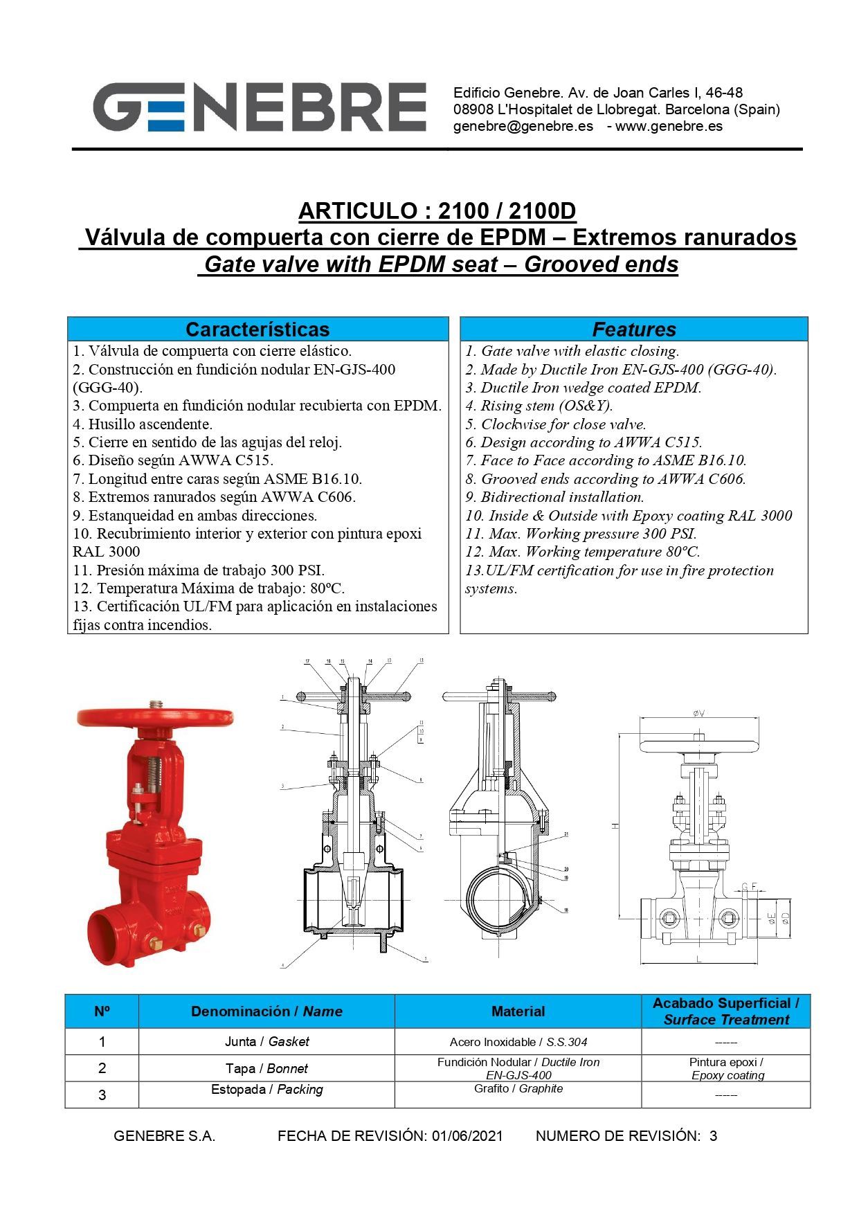Art 2100 / 2100D Válvula de compuerta cierre de EPDM – Extremos ranurados