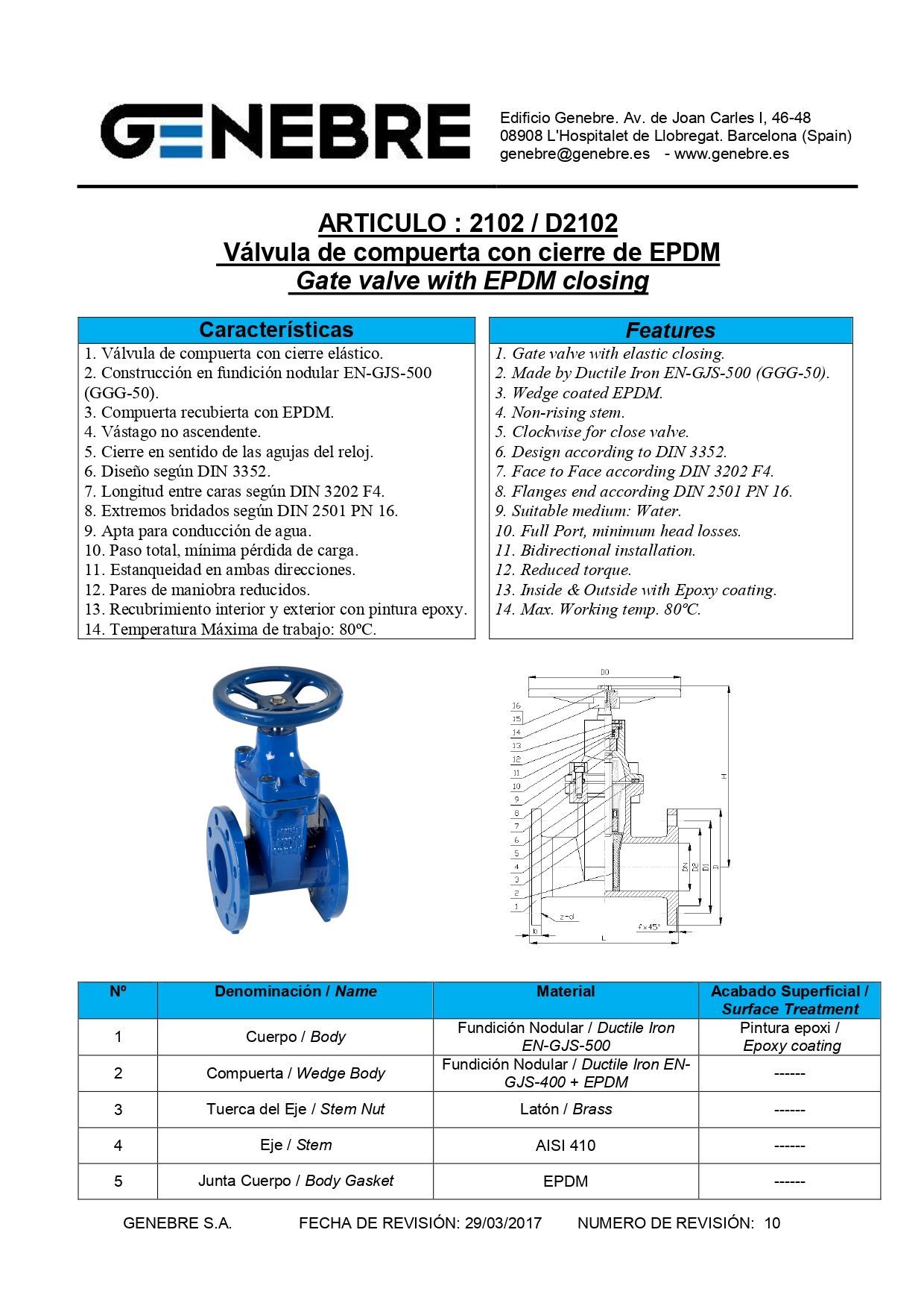 Válvula de compuerta azul con volante, bridas y bonete atornillado.