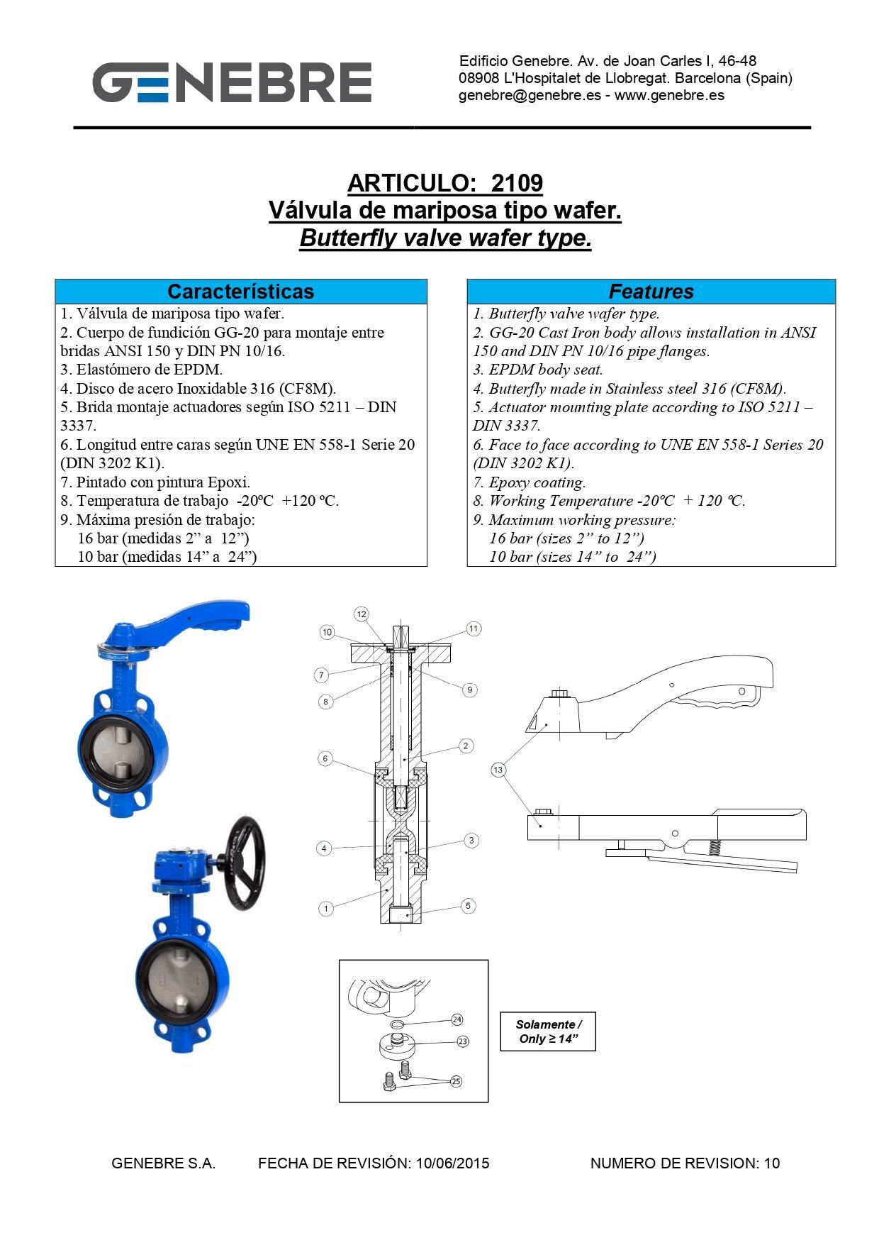 Dos válvulas de mariposa azules, una con manija de palanca y la otra con volante, para control de fluido.