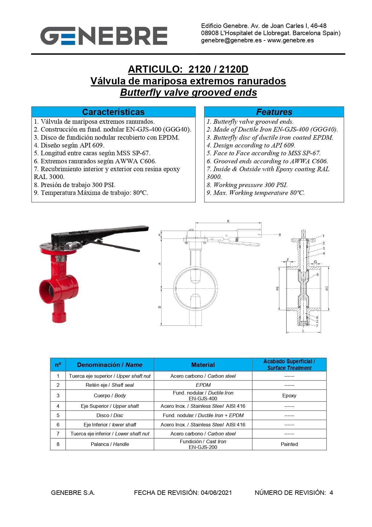 Art 2120/2120D Válvula de mariposa extremos ranurado