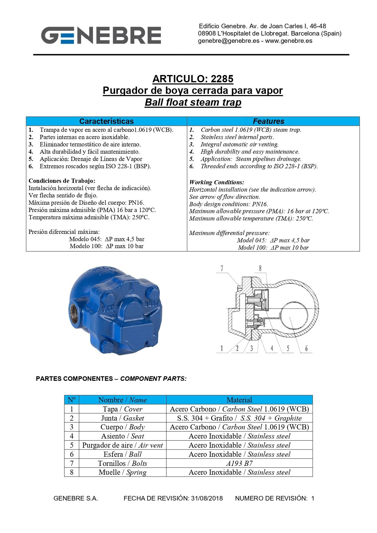 Colador industrial azul con entrada roscada.