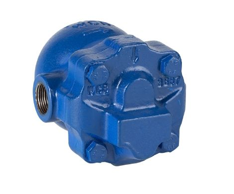 Colador industrial azul con entrada roscada.