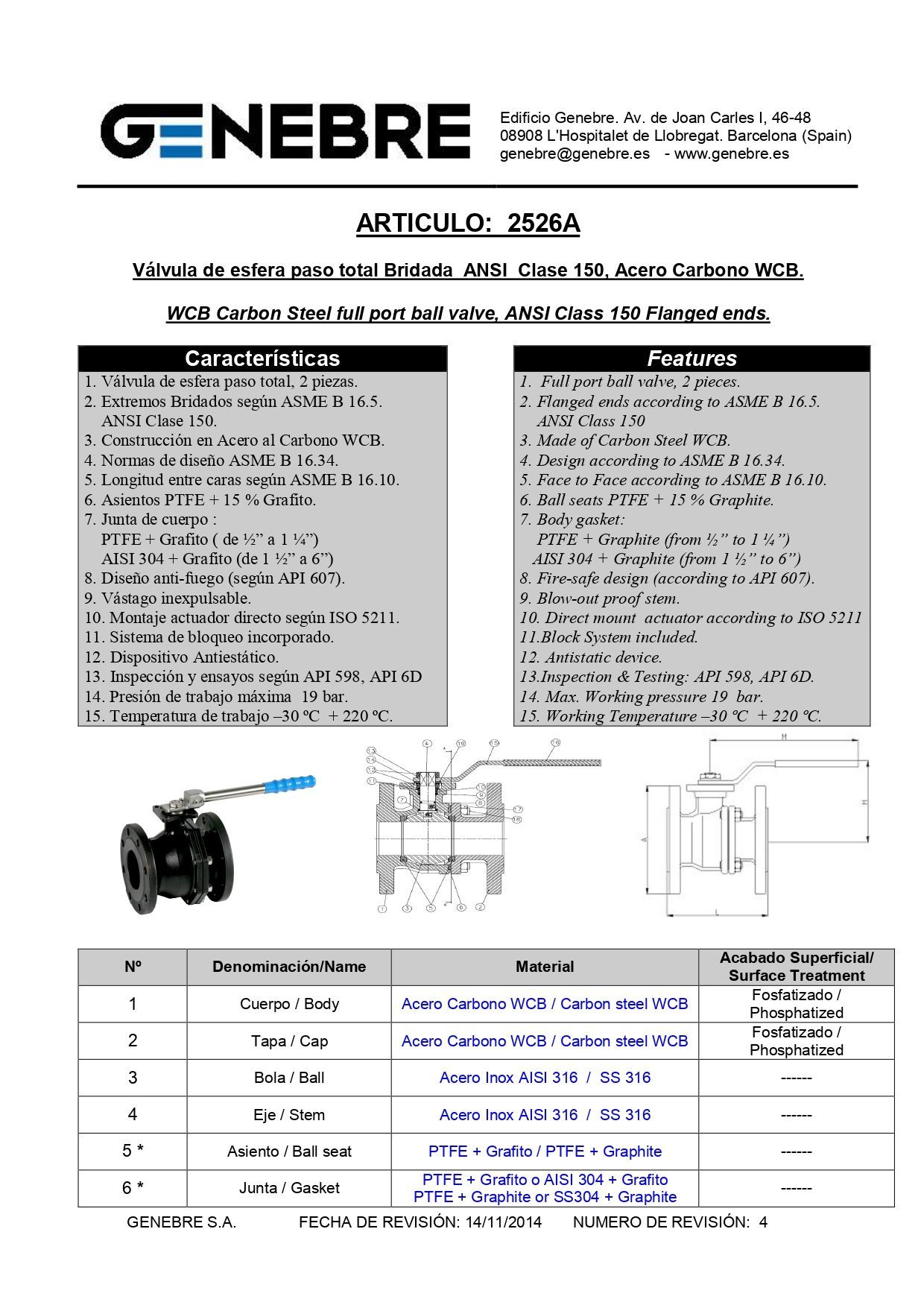 Válvula de bola con brida negra y palanca con manija azul, probablemente utilizada en un sistema de tuberías.
