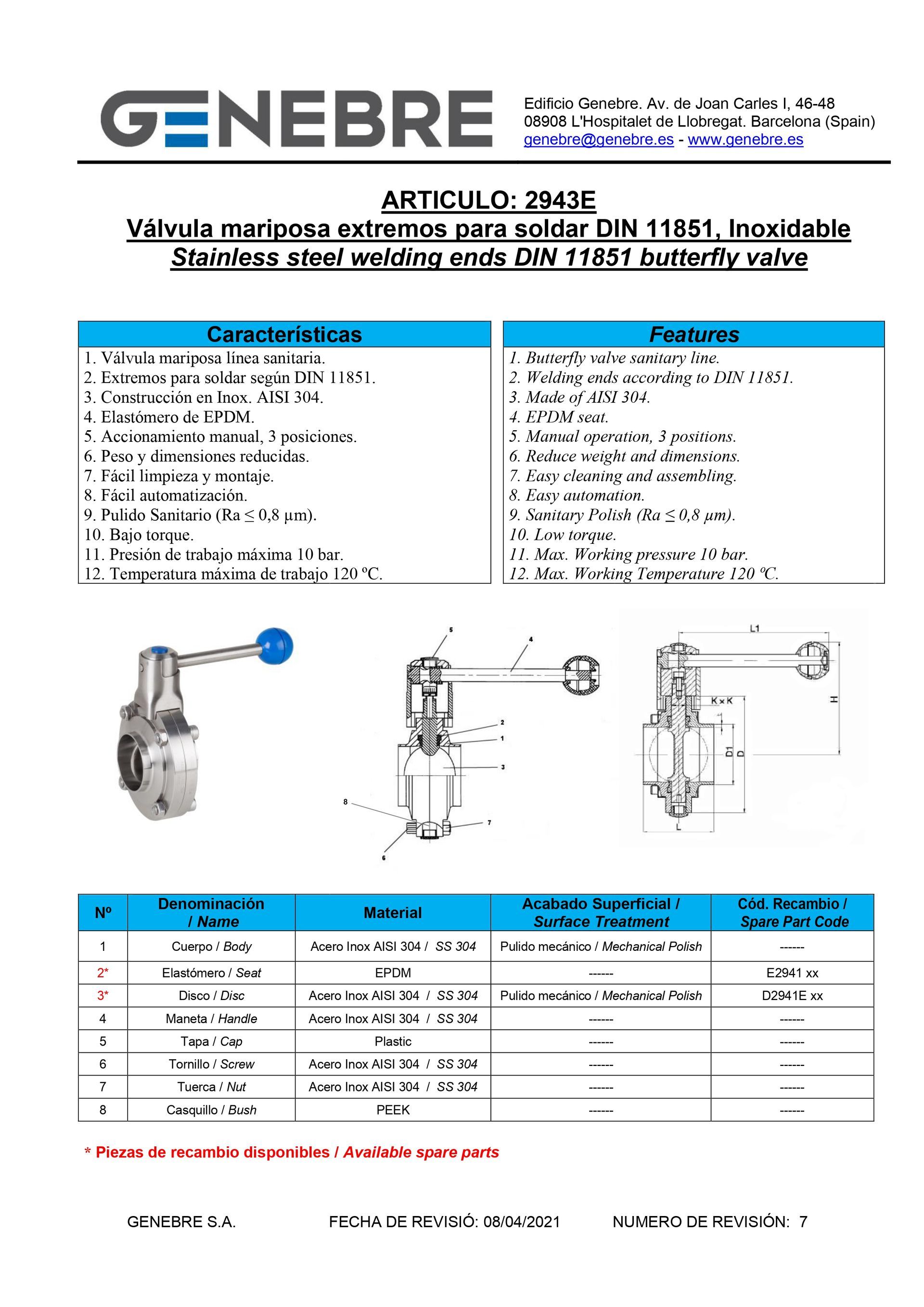 Art 2943E Válvula mariposa extremo soldar/soldar