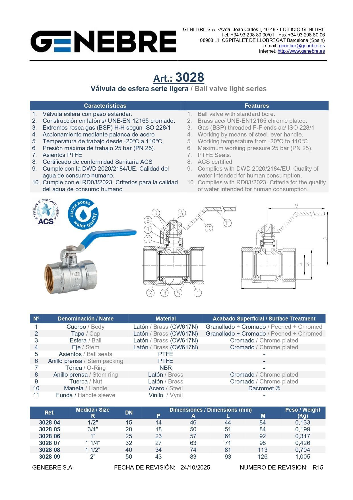 Art 3028 Válvula de esfera serie ligera