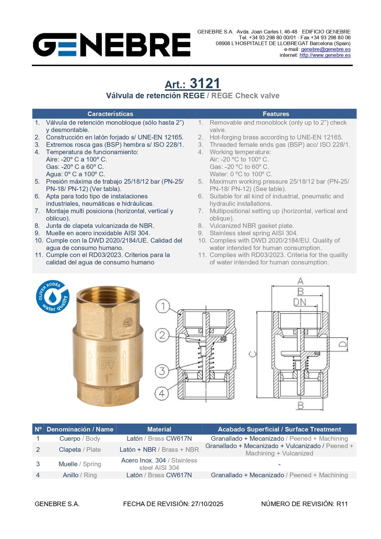 Art 3121 Válvula de retención REGE