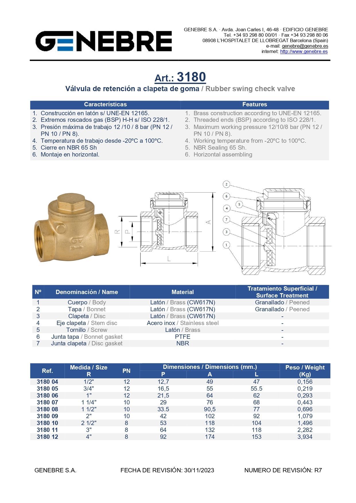 Art 3180 Válvula de retención clapeta goma