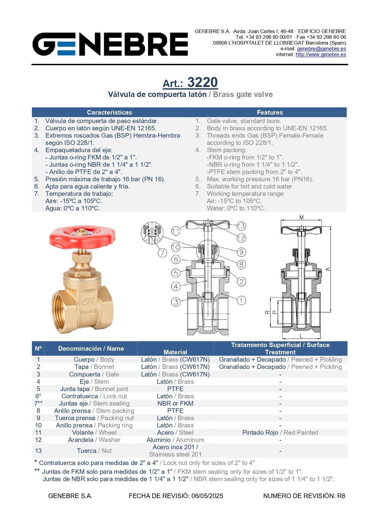 Art 3220 Válvula de compuerta latón