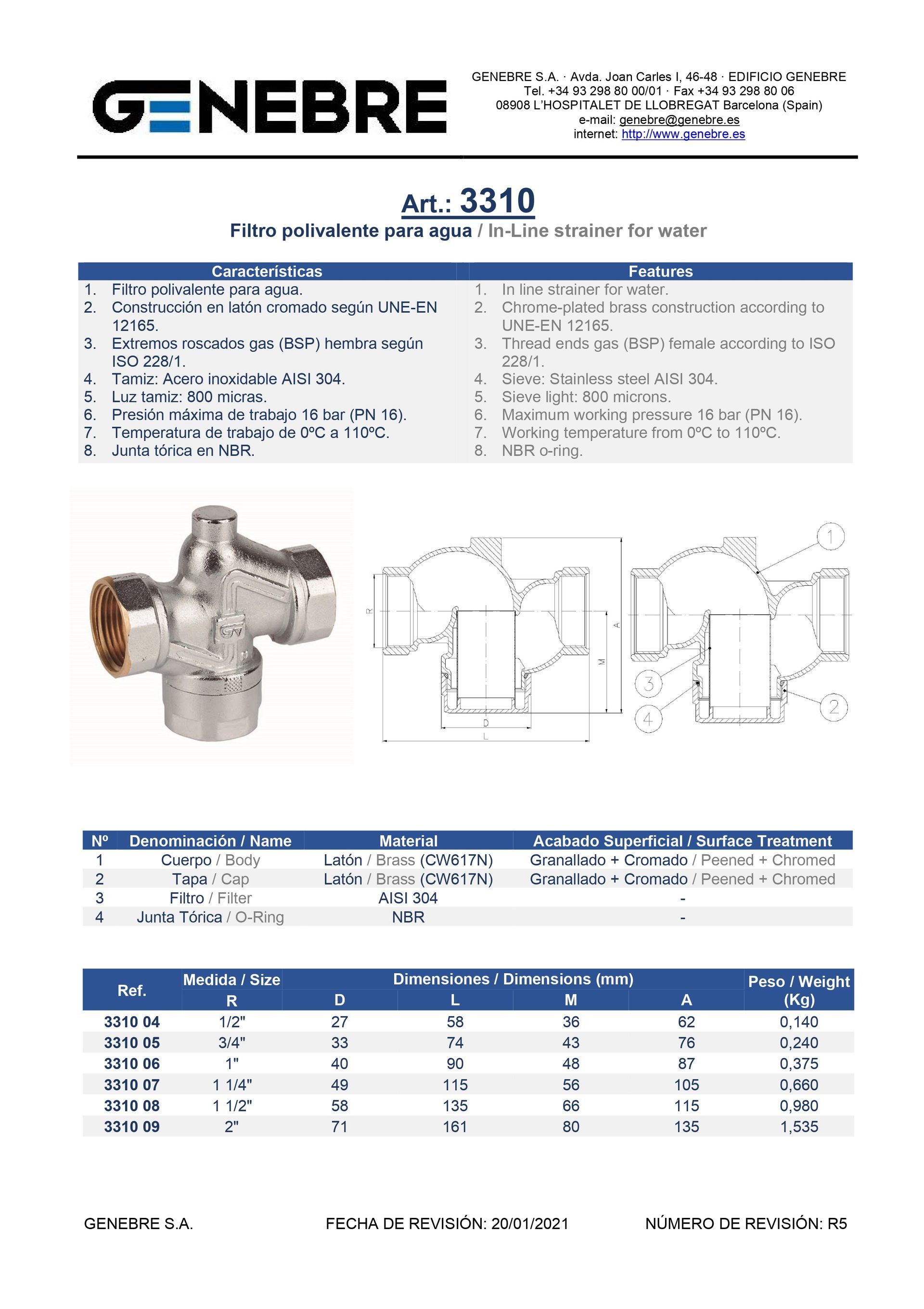 Art 3110 Filtro polivalente para agua