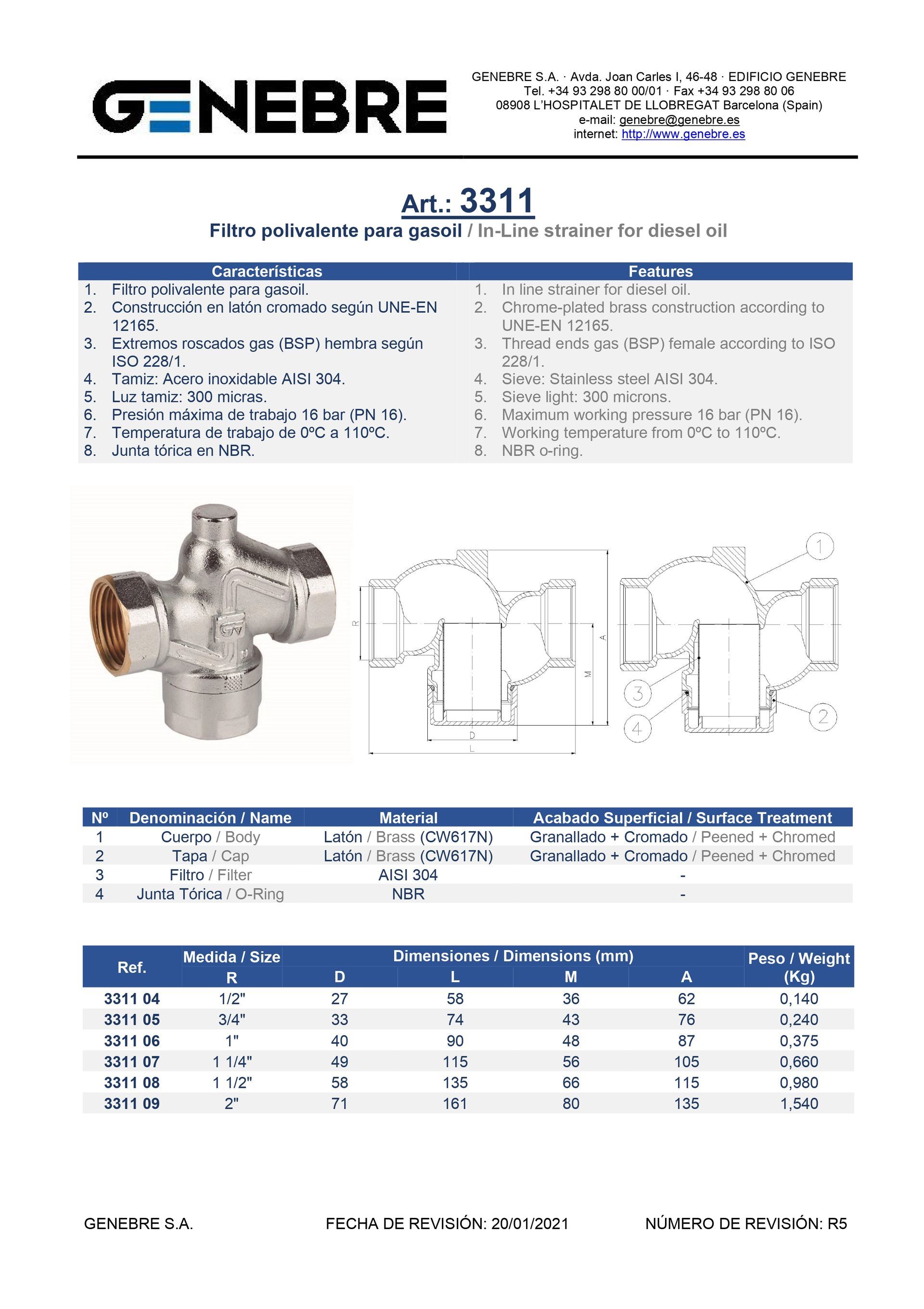 Art 3311 Filtro polivalente para gasoil