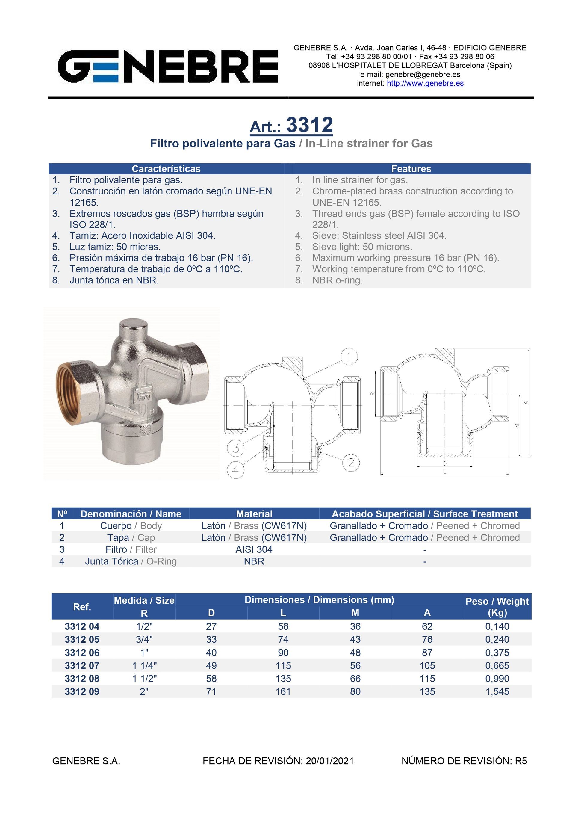 Art 3312 Filtro polivalente para gas