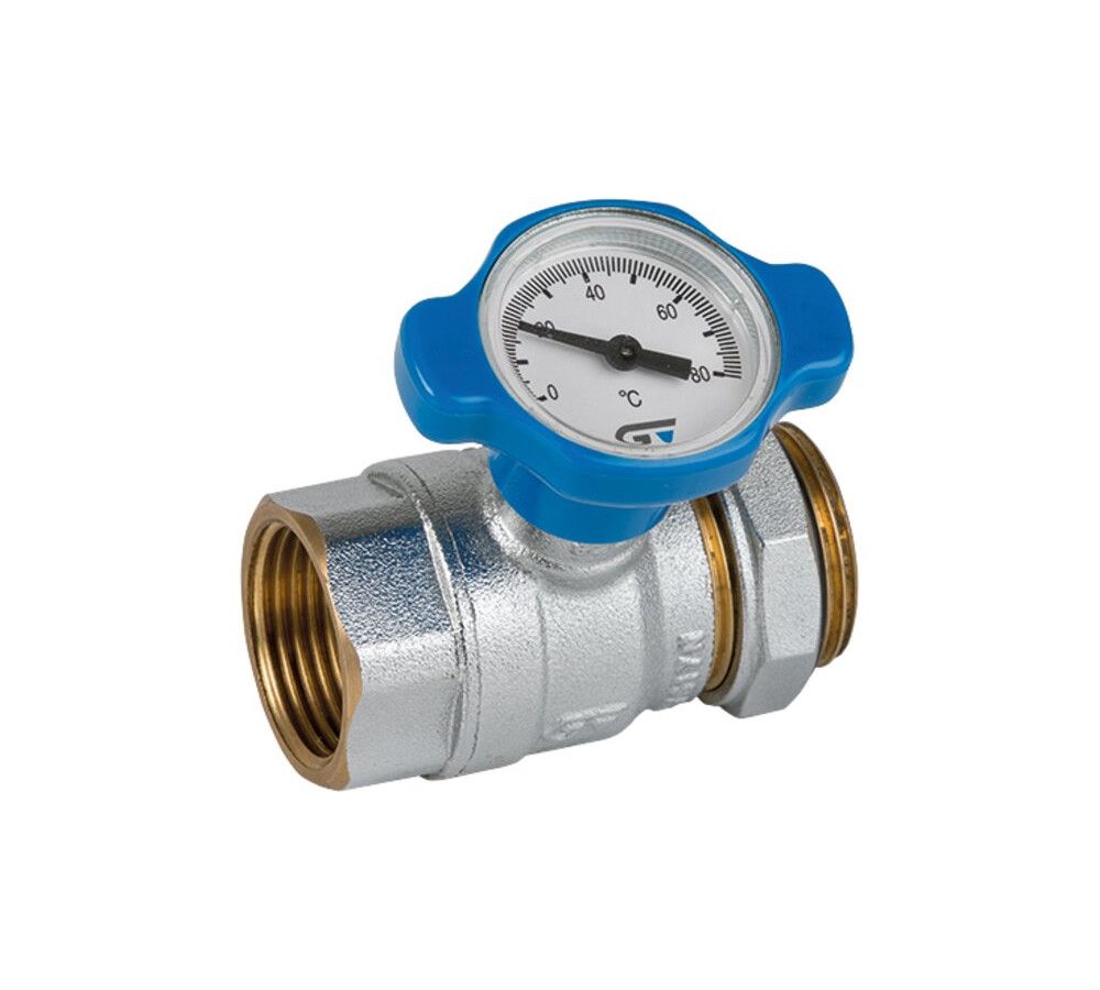 Art 7141B Válvula de esfera con termómetro para colector agua fría (7141B) y caliente (7141R)