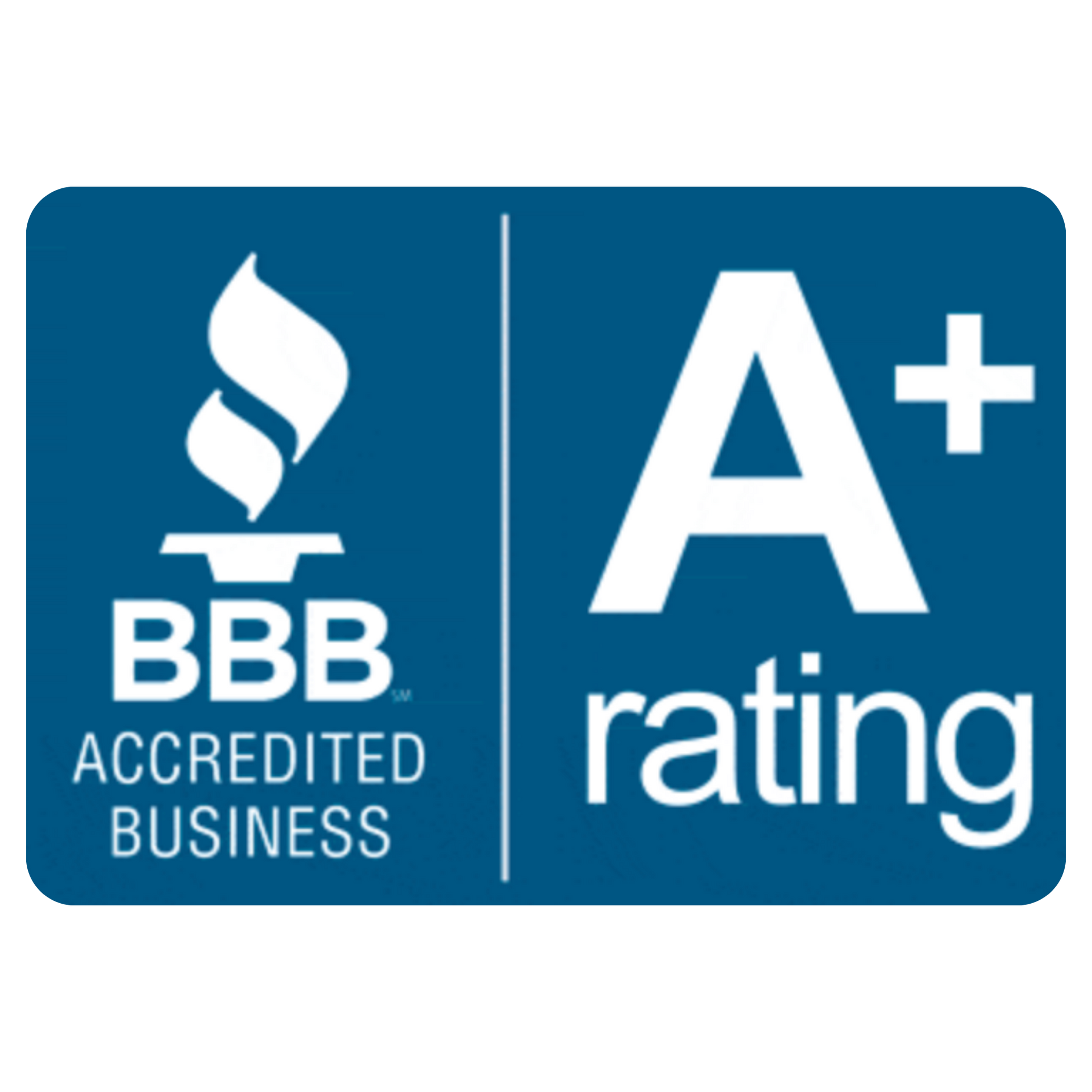 BBB Accredited Business logo with a blue background and an A+ rating.