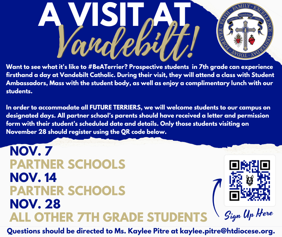 An advertisement for a visit at vandebilt for 7th grade students