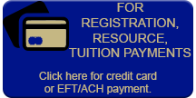 A blue button that says for registration resource tuition payments click here for credit card or eft / ach payment