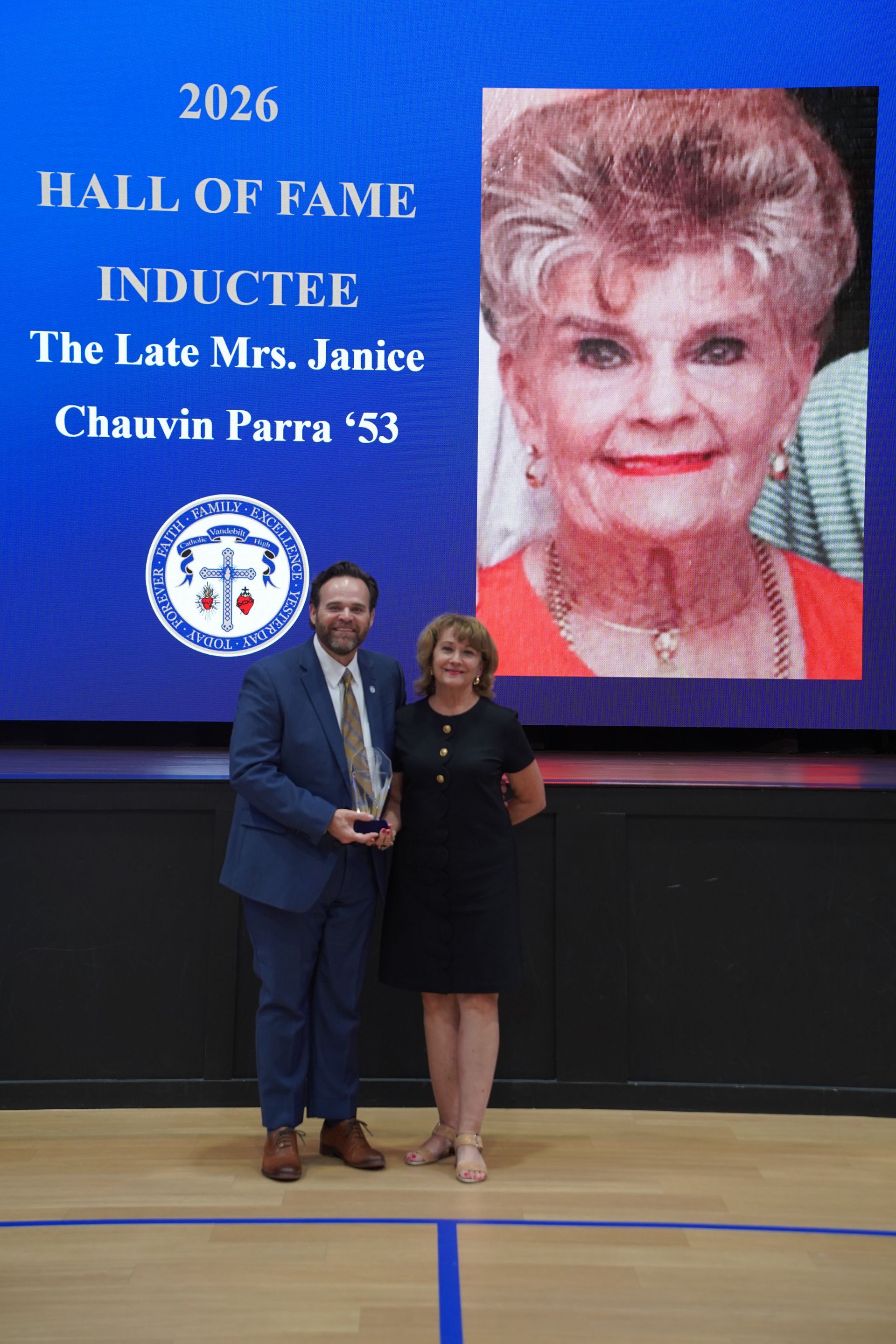 <p class="rteBlock"><strong>Mrs. Kimi Parra Walker '73 accepted the 2026 Hall of Fame Induction award on behalf of her mother, the late Mrs. Janice Chauvin Parra '53.</strong></p>