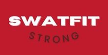 SWATFIT in white letters on red background with "STRONG" in shadowed text below.
