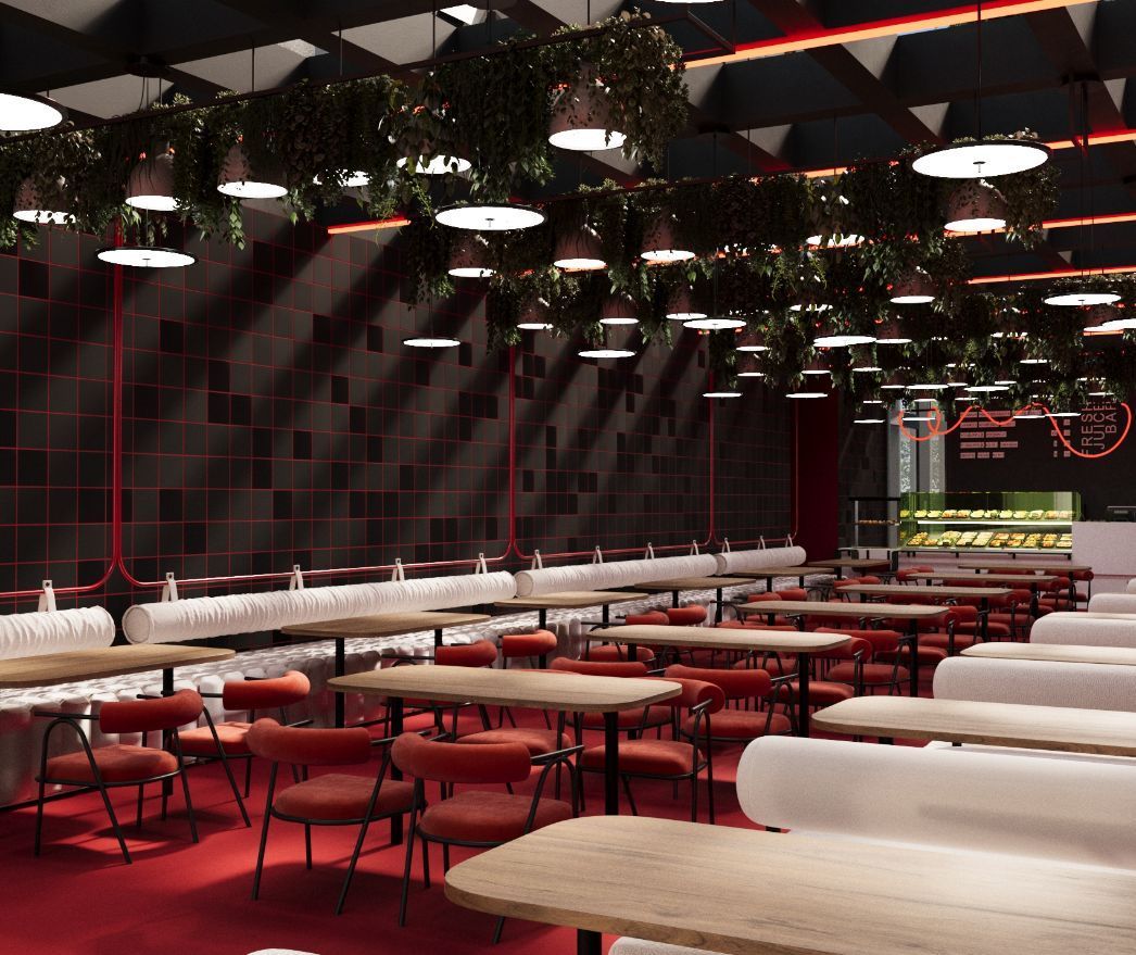 Ein Restaurant mit vielen Tischen und Stühlen