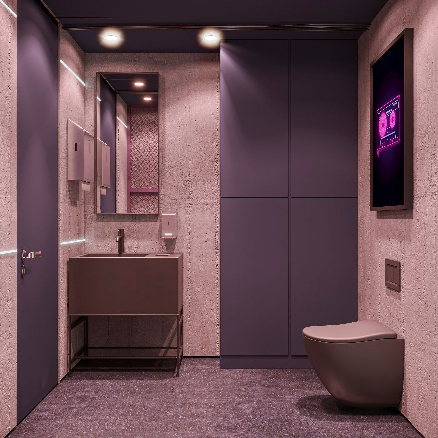Ein Badezimmer mit Waschbecken und Toilette und einem Bild an der Wand mit der Aufschrift 00