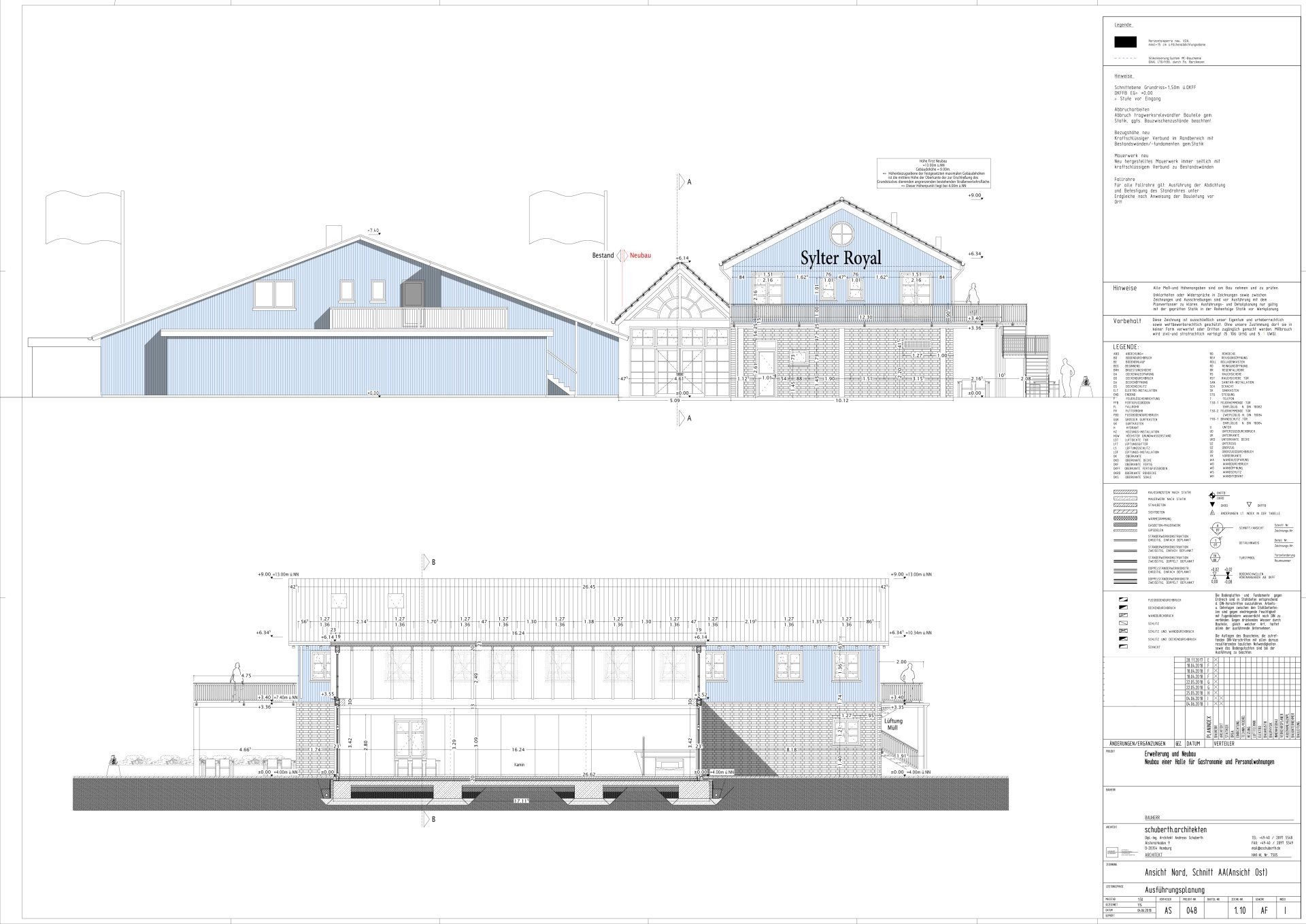 Eine Schwarzweißzeichnung eines Gebäudes und eines Gebäudeabschnitts.
