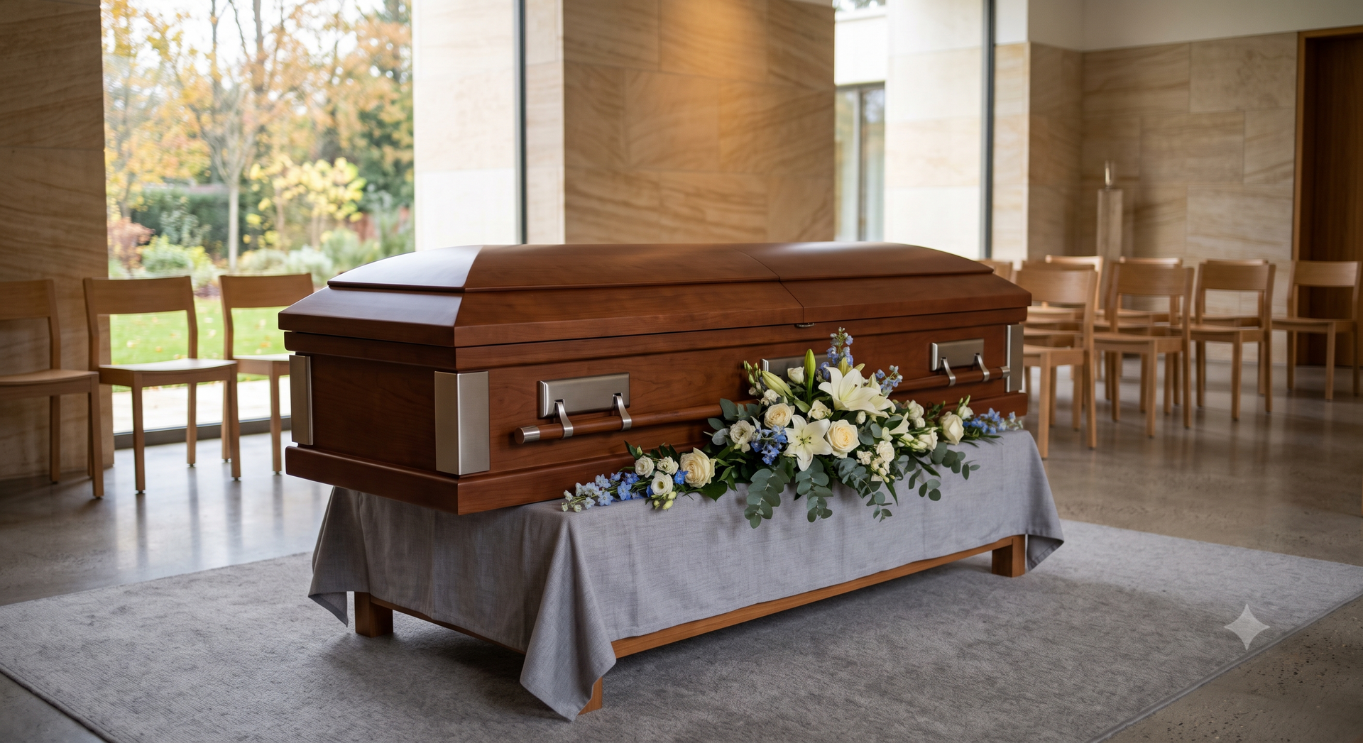 A group of people are standing around a coffin at a funeral.