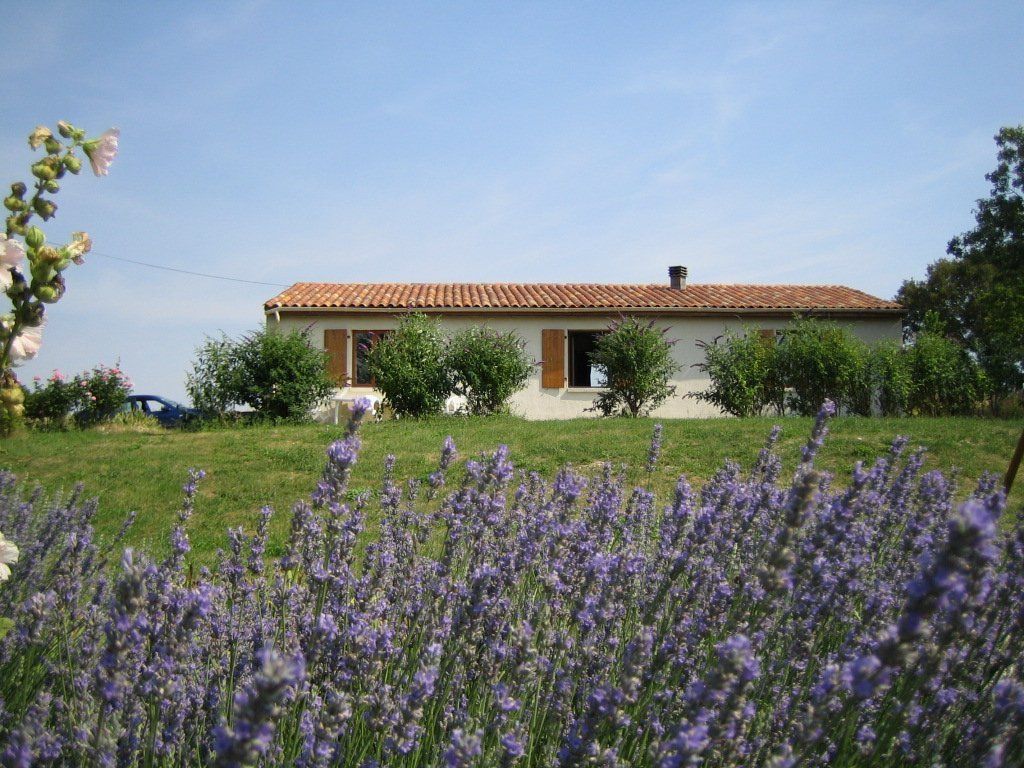 villa overlooking a garden with lavender