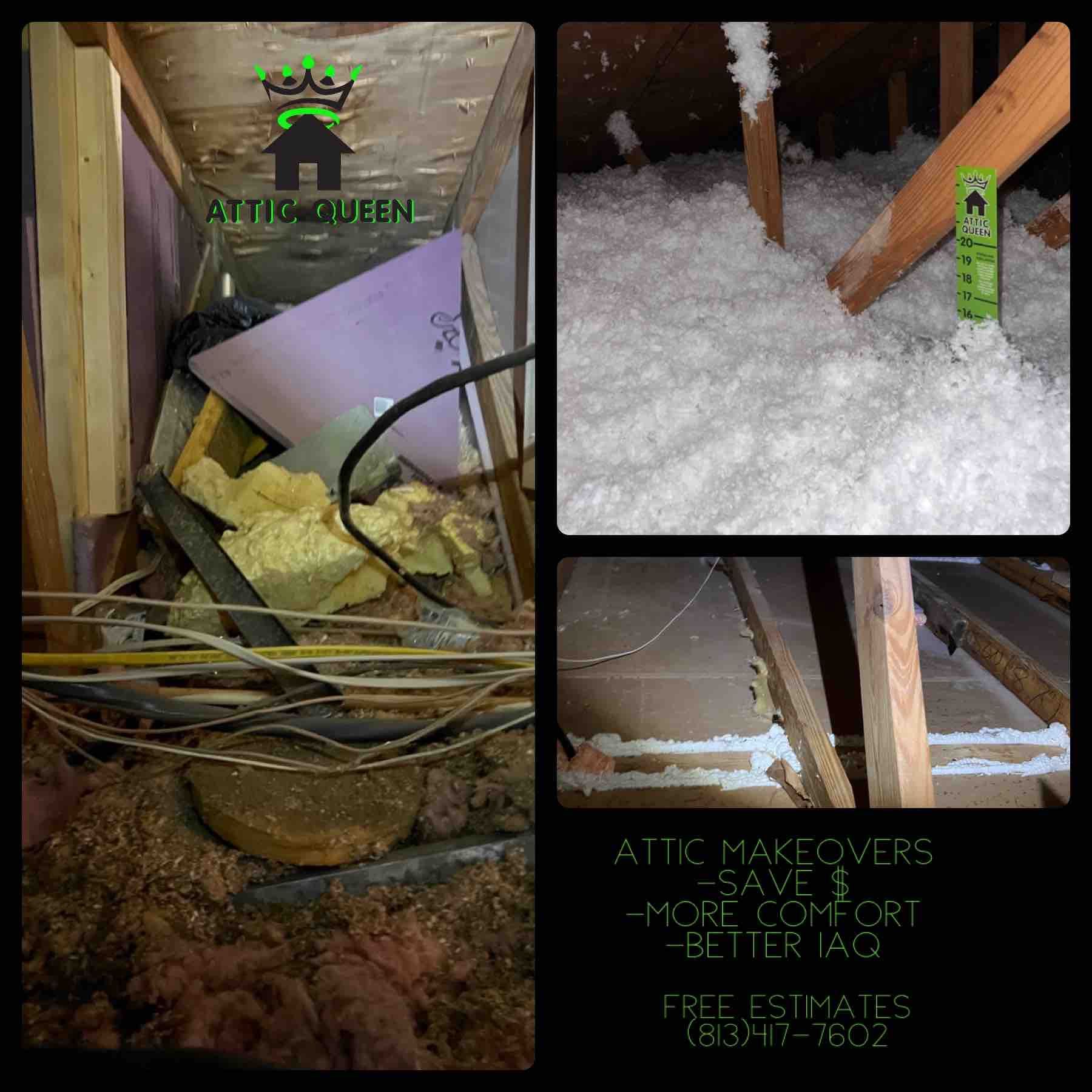 A collage of photos of an attic that says attic makeovers