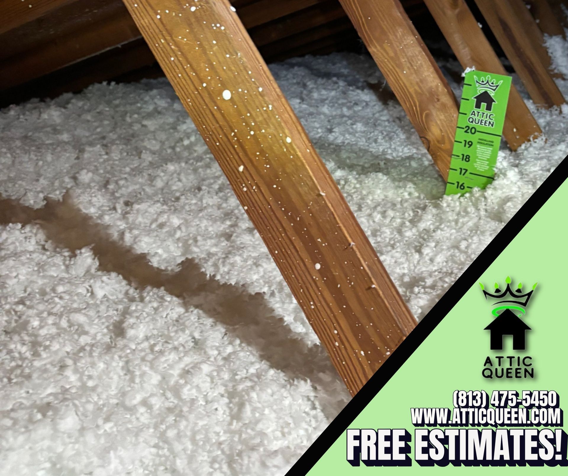 An advertisement for attic queen offers free estimates