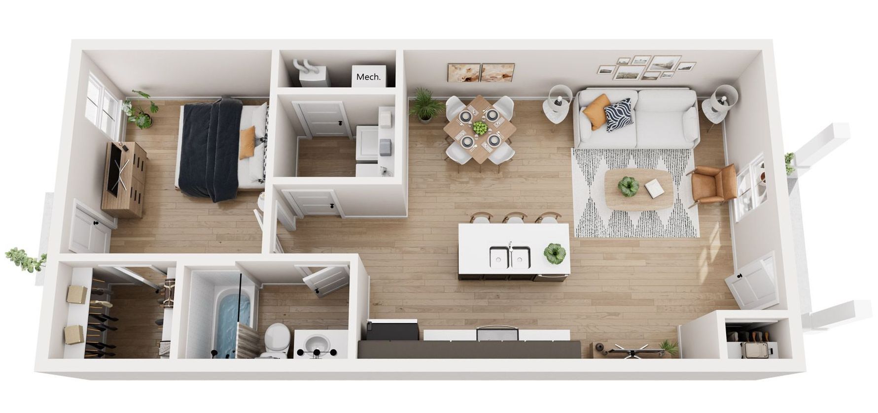 1 bedroom and 1 bathroom floorplan