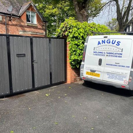 Angus Welding & Fabrication van outside a composite gates
