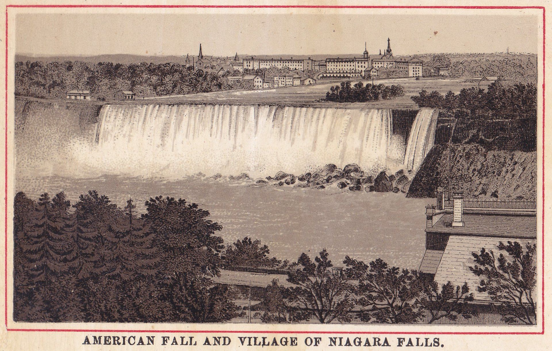 AMERICAN FALL AND VILLAGE OF NIAGARA FALLS.