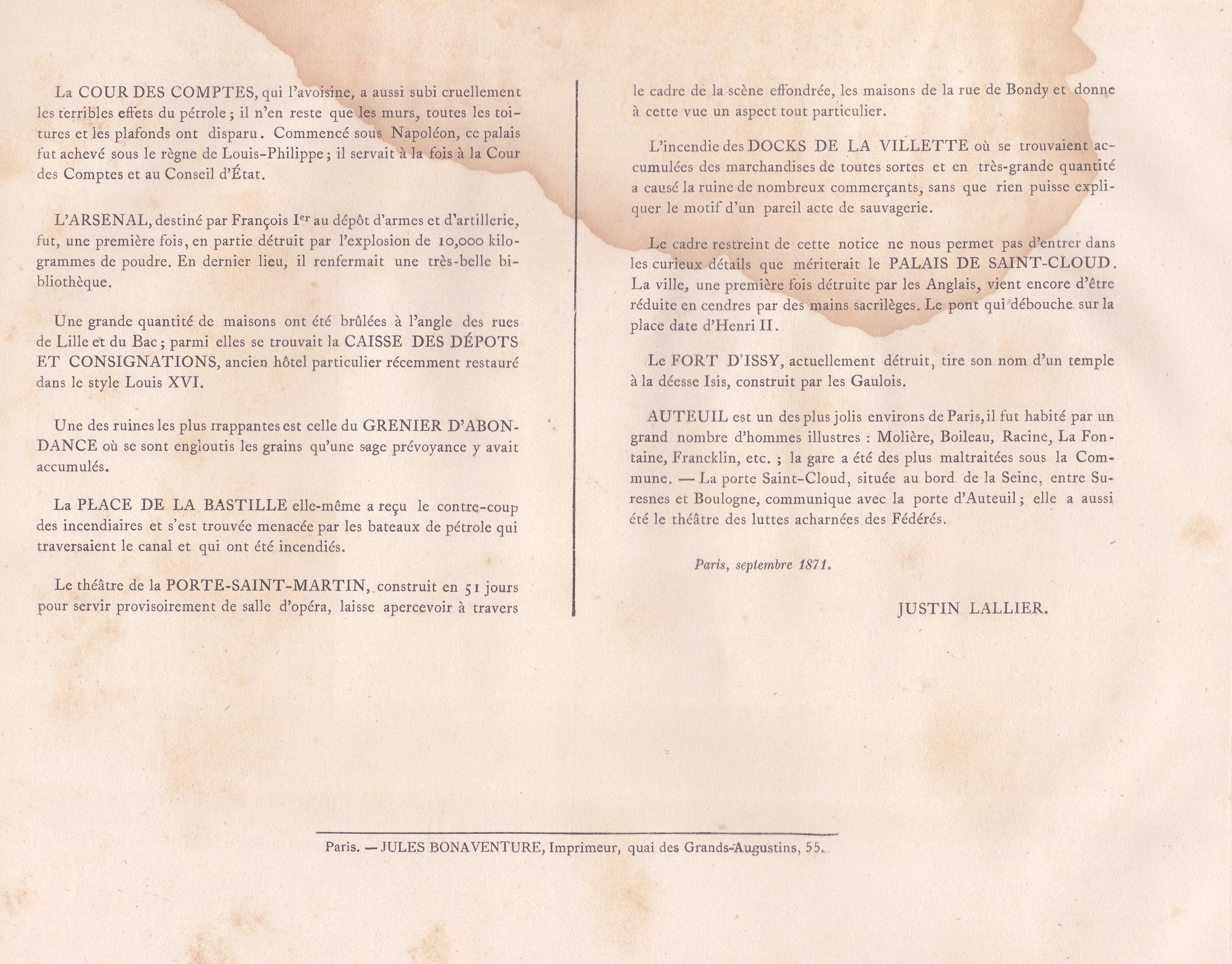 Paris, septembre 1871.    JUSTIN LALLIER