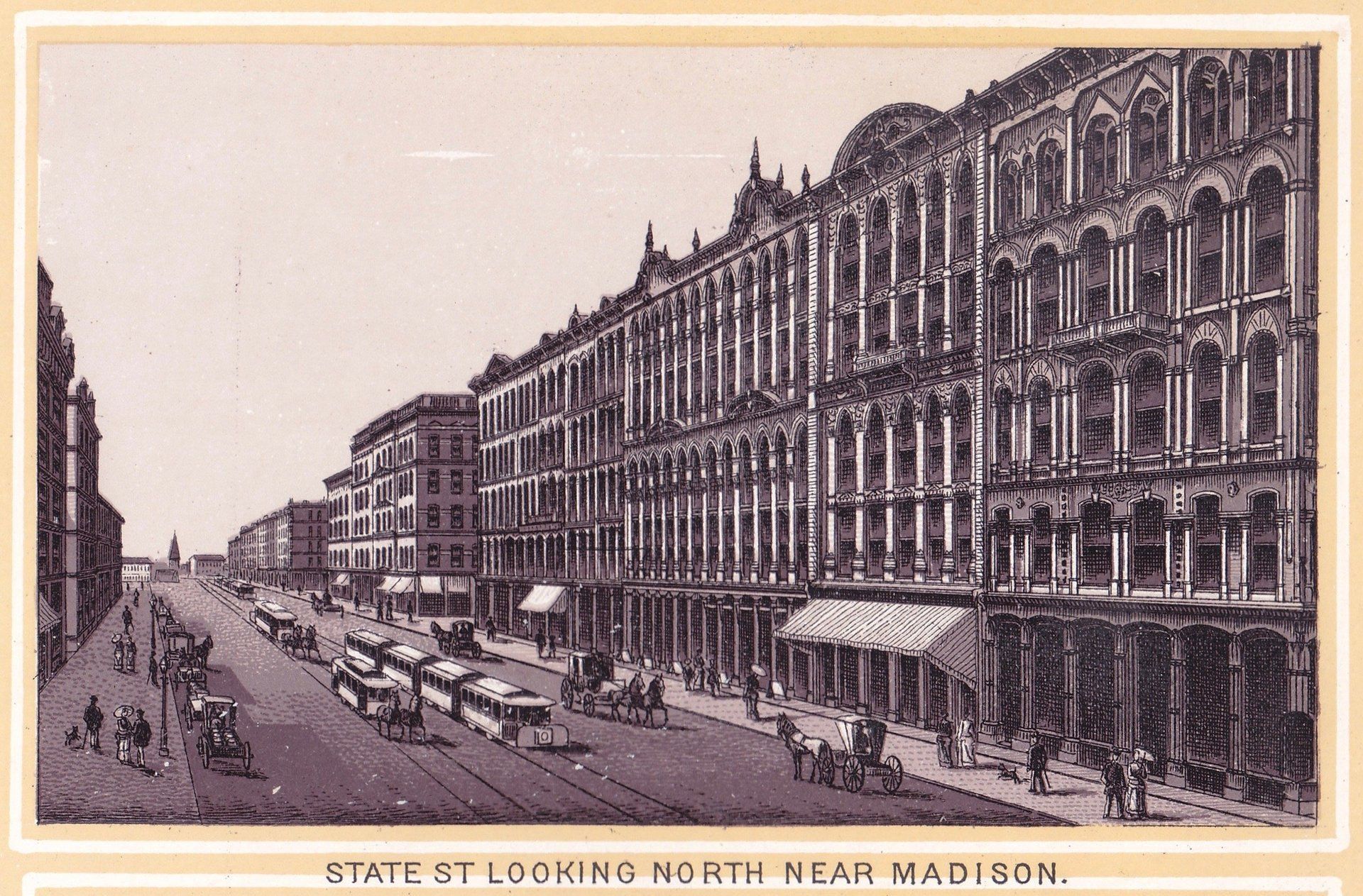 STATE ST LOOKING NORTH NEAR MADISON.