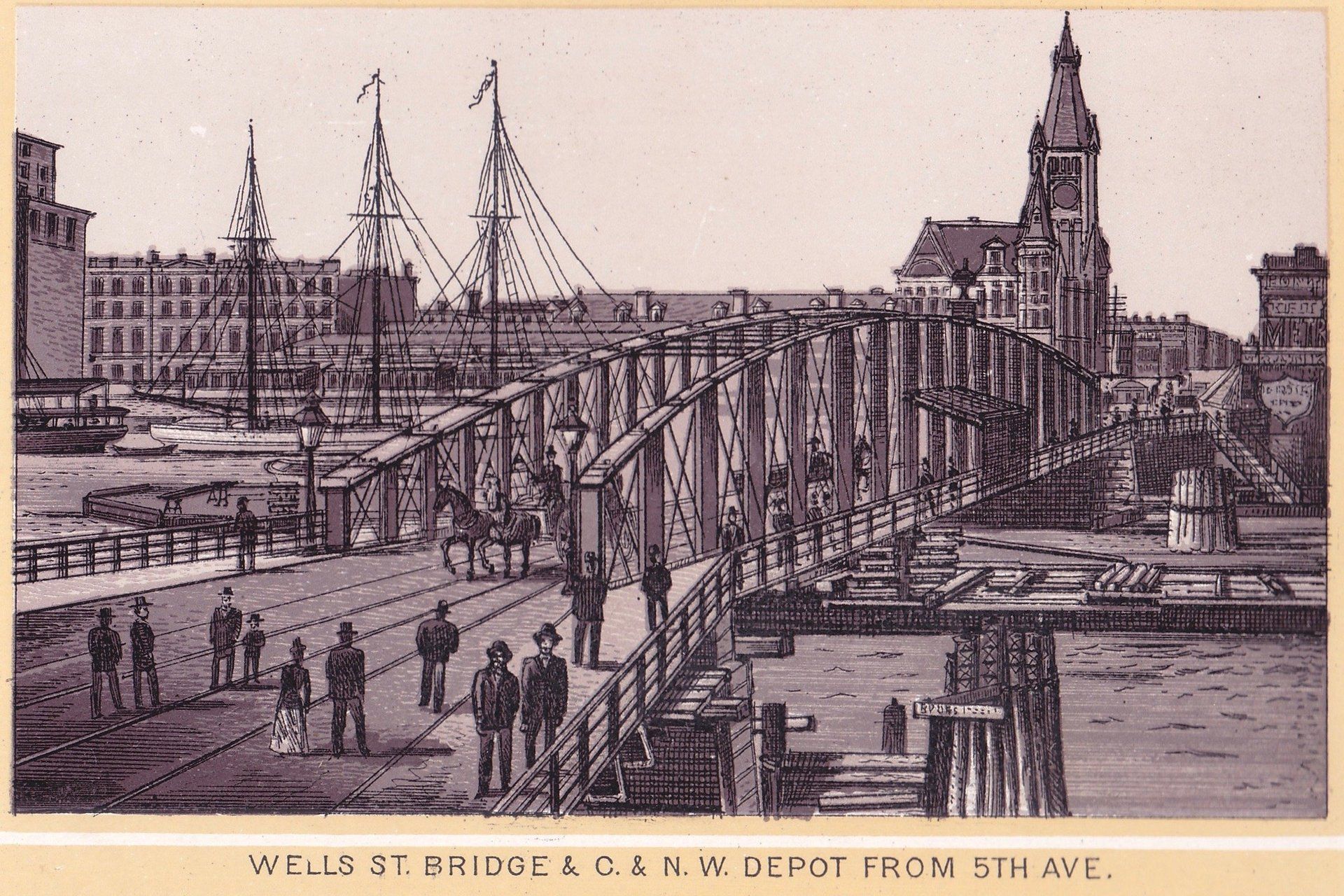 WELLS ST. BRIDGE & C. & N.W. DEPOT FROM 5TH AVE.