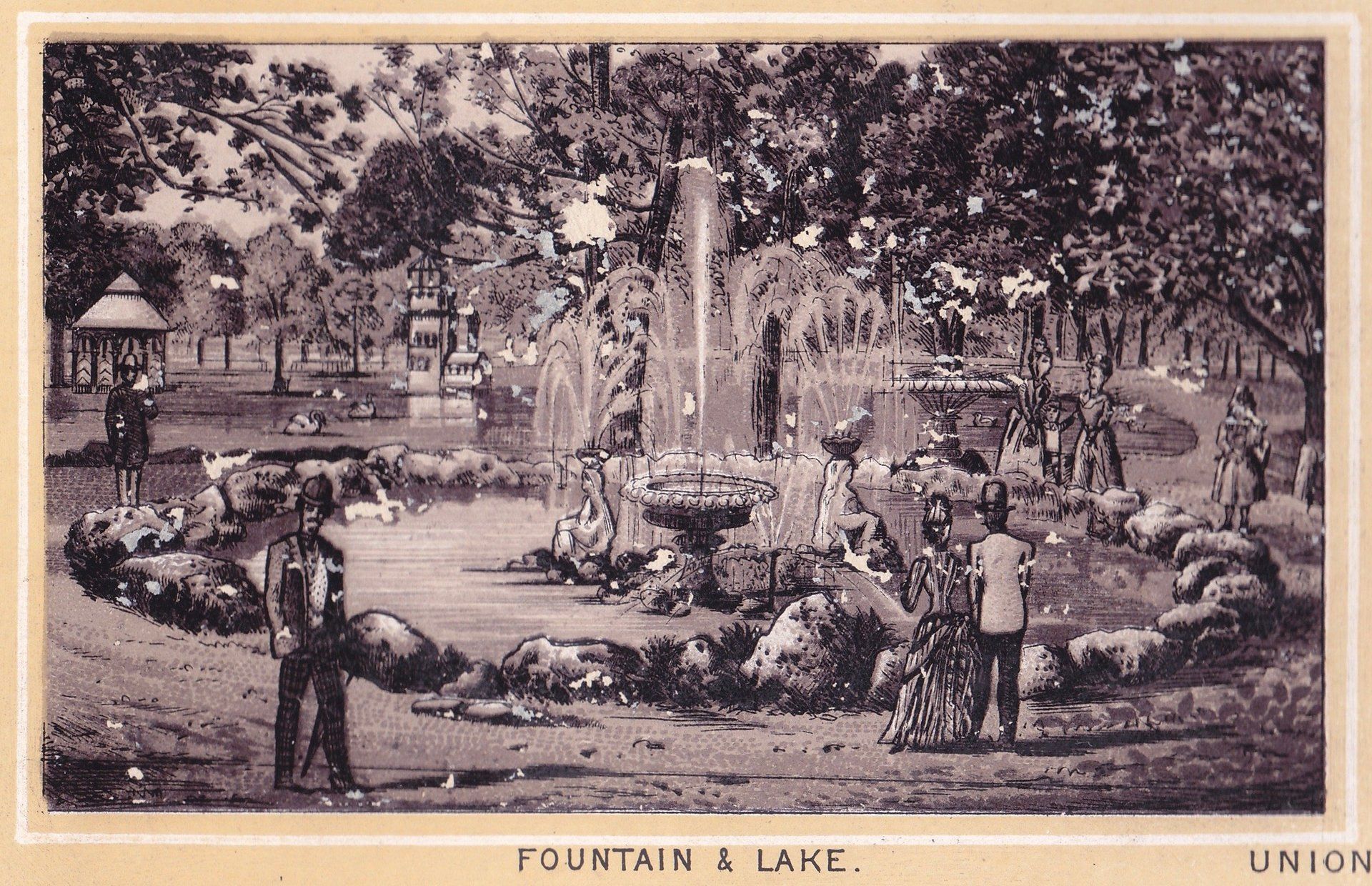 UNION PARK. FOUNTAIN & LAKE.