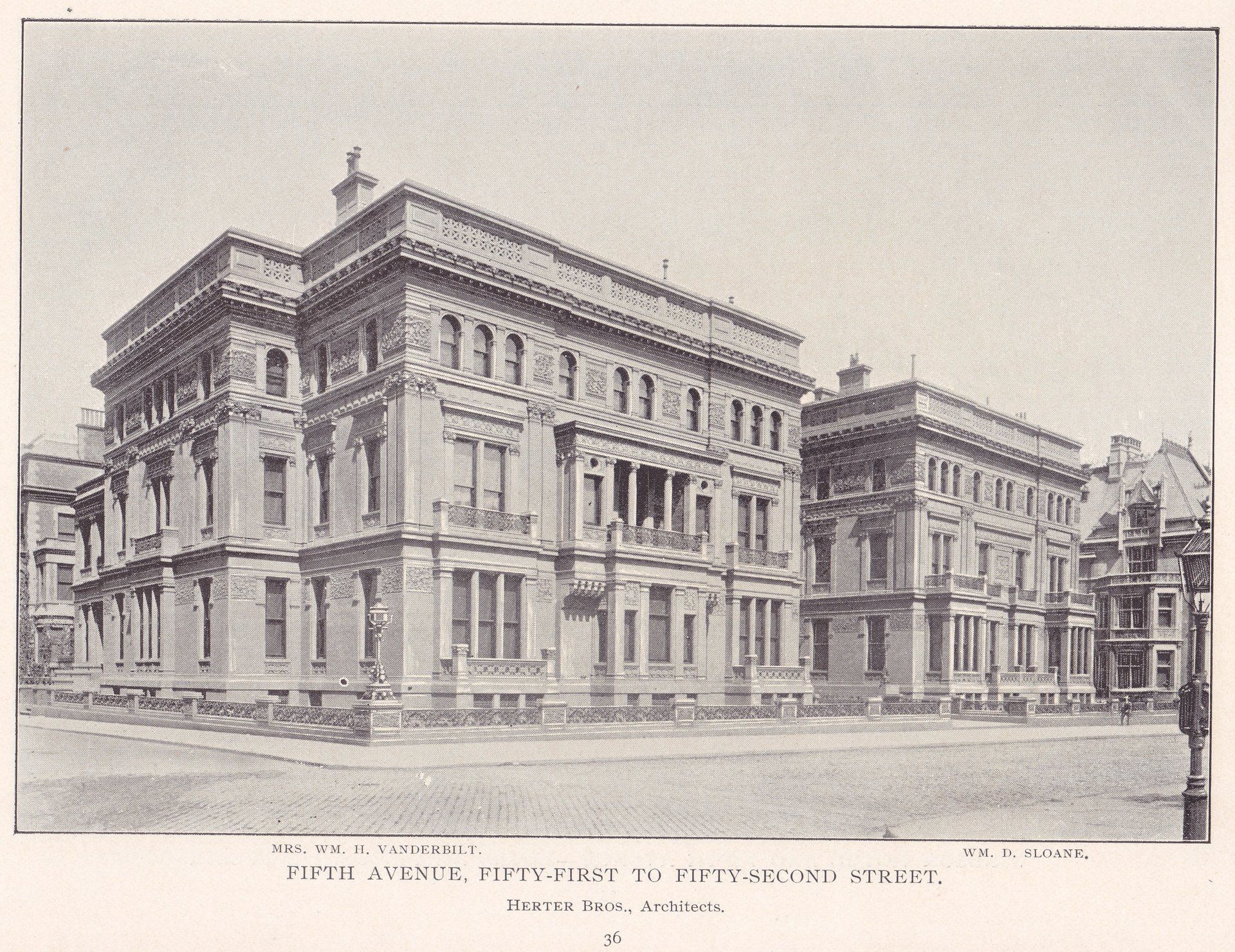 FIFTH AVENUE, FIFTY-FIRST TO FIFTY-SECOND STREET. HERTER BROS., Architects.  MRS.WM. H. VANDERBILT.  WM. D. SLOANE.