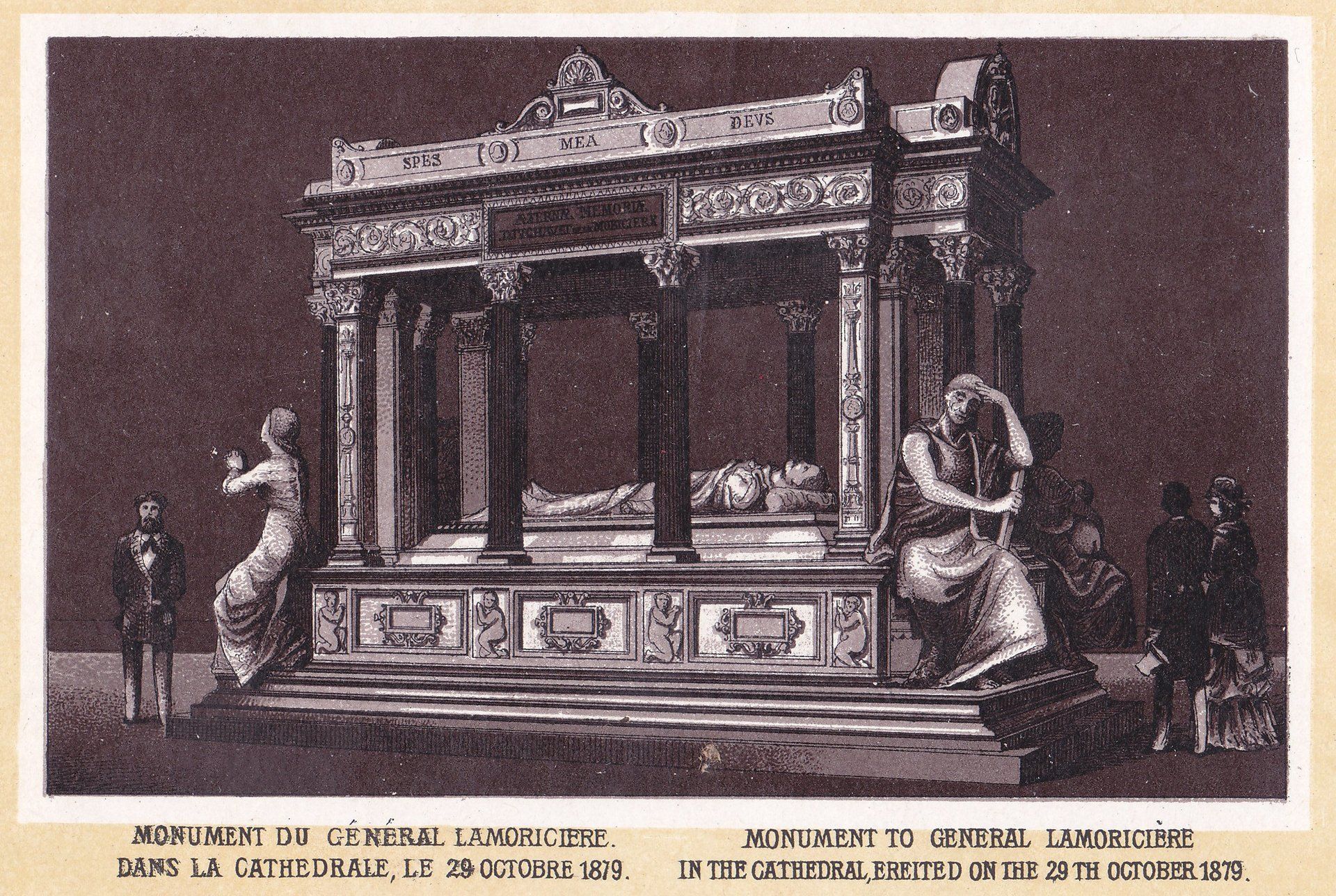 MONUMENT DU GÉNÉRAL LAMORICIERE. DANS LA CATHEDRALE, LE 29 OCTOBRE 1879. MONUMENT TO GENERAL LAMORICIÈRE IN THE CATHEDRAL, EREITED ON THE 29TH OCTOBER 1879.