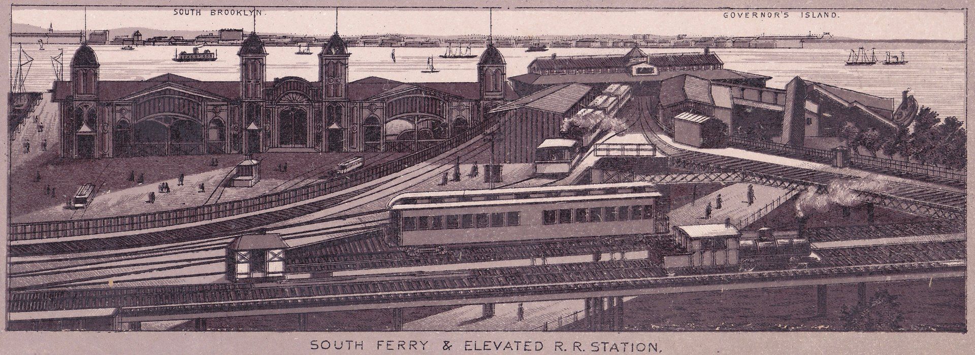 SOUTH FERRY & ELEVATED R. R. STATION.  GOVERNER’S ISLAND.