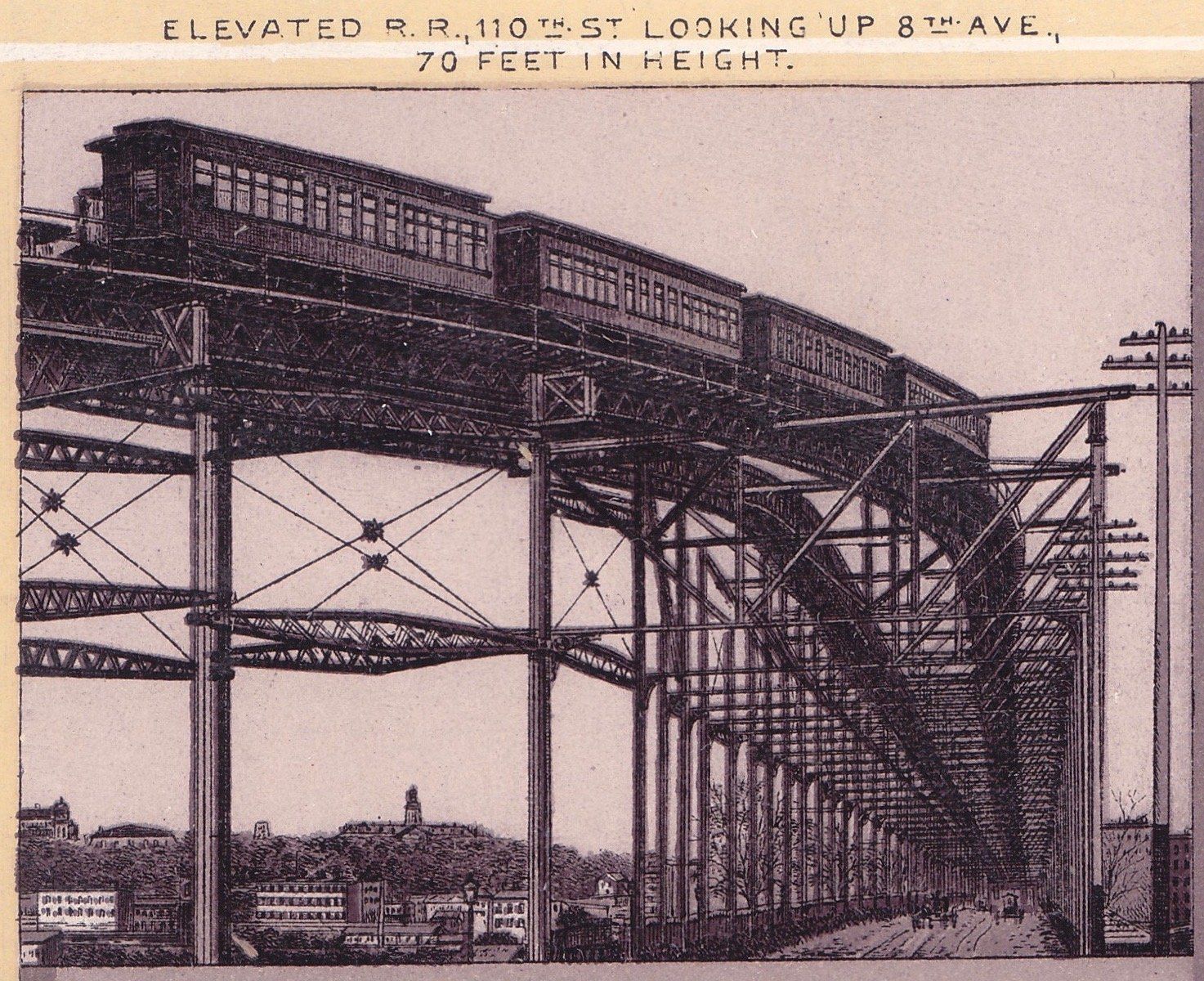 ELEVATED R. R., 110TH ST. LOOKING UP 8TH AVE., 70 FEET IN HEIGHT.