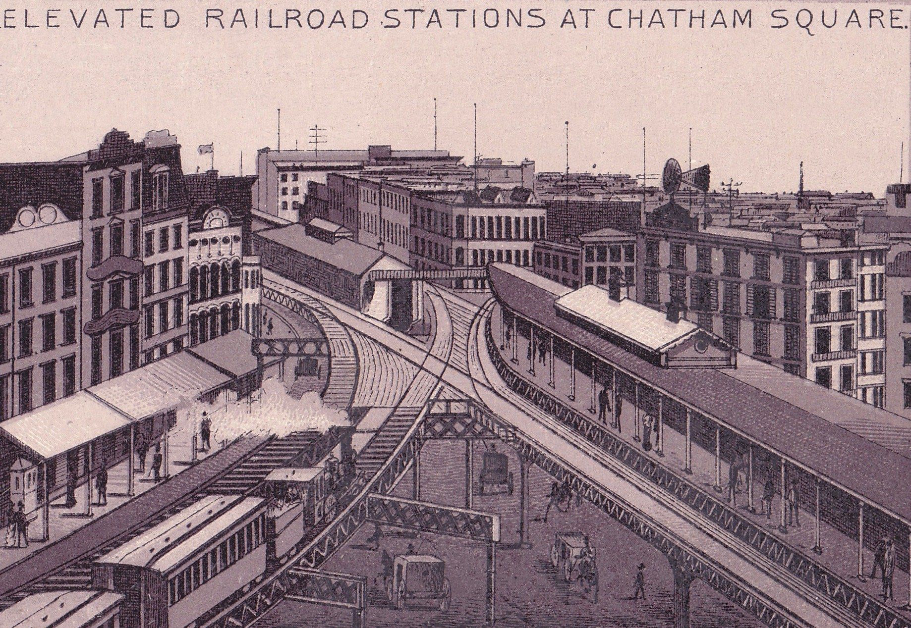 ELEVATED RAILROAD STATIONS AT CHATHAM SQUARE.