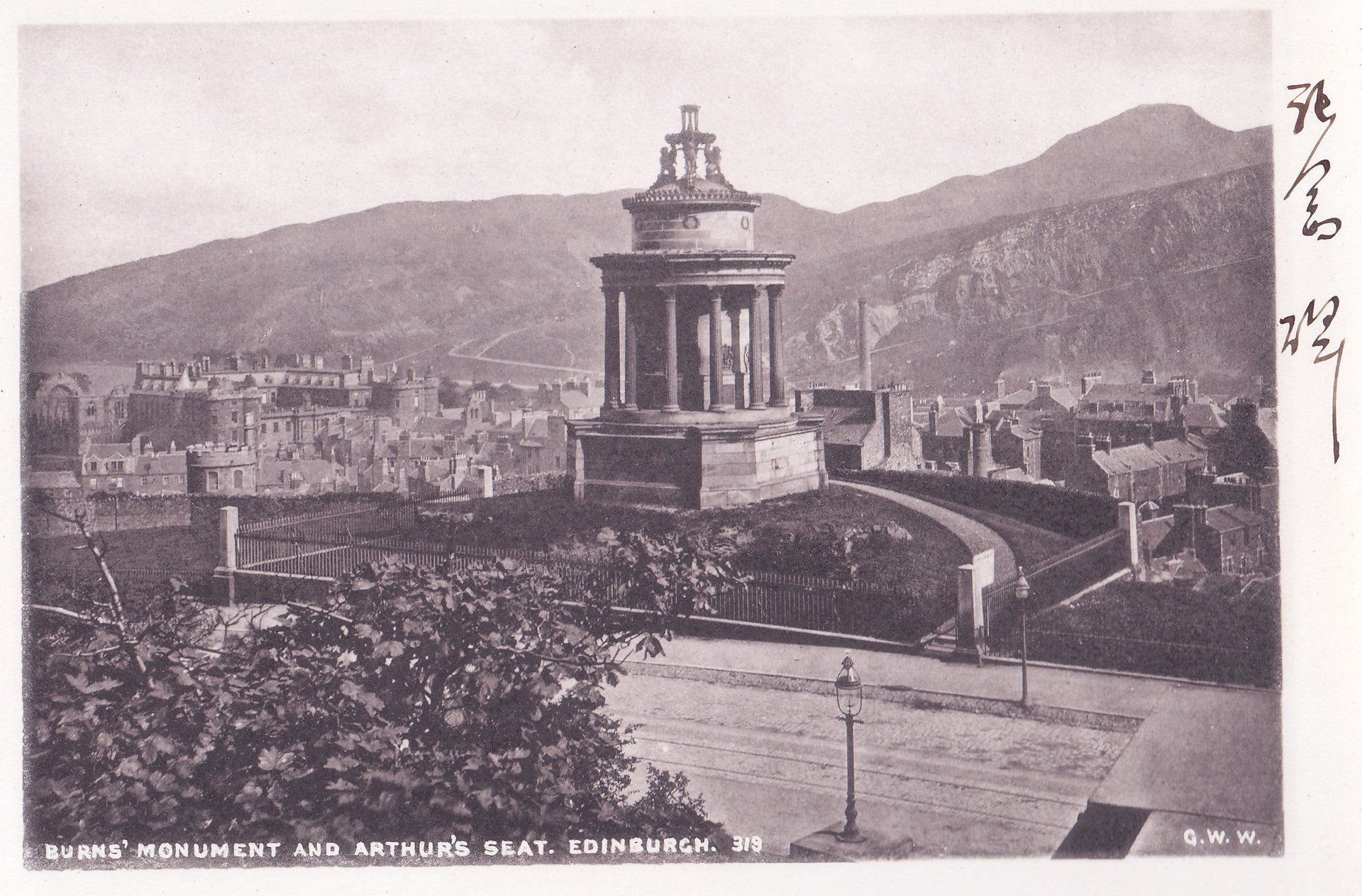 BURN'S MONUMENT AND ARTHUR'S SEAT. EDINBURGH. 319 G. W. W.